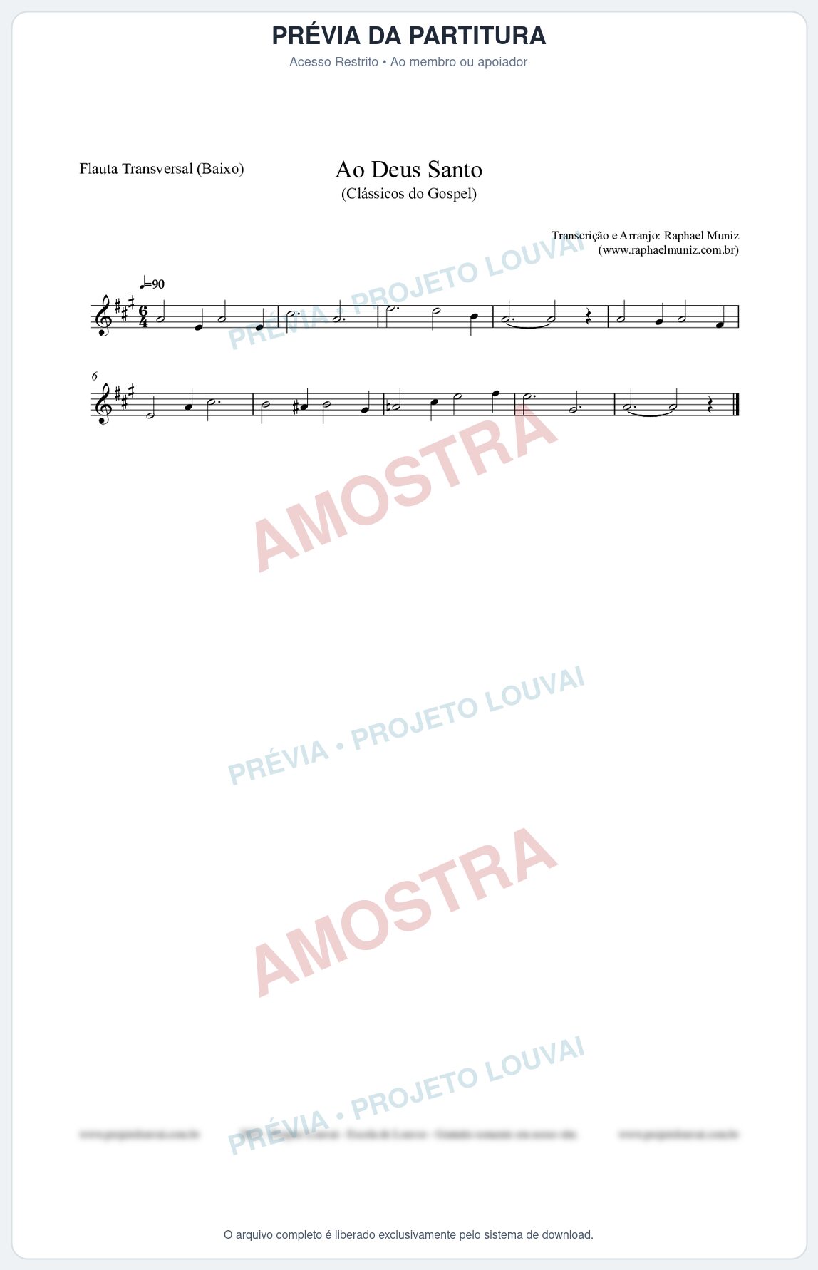Prévia protegida da primeira página da partitura Partitura para Flauta Transversal (Baixo) - Ao Deus Santo - CC nº4 - Clássicos do Gospel