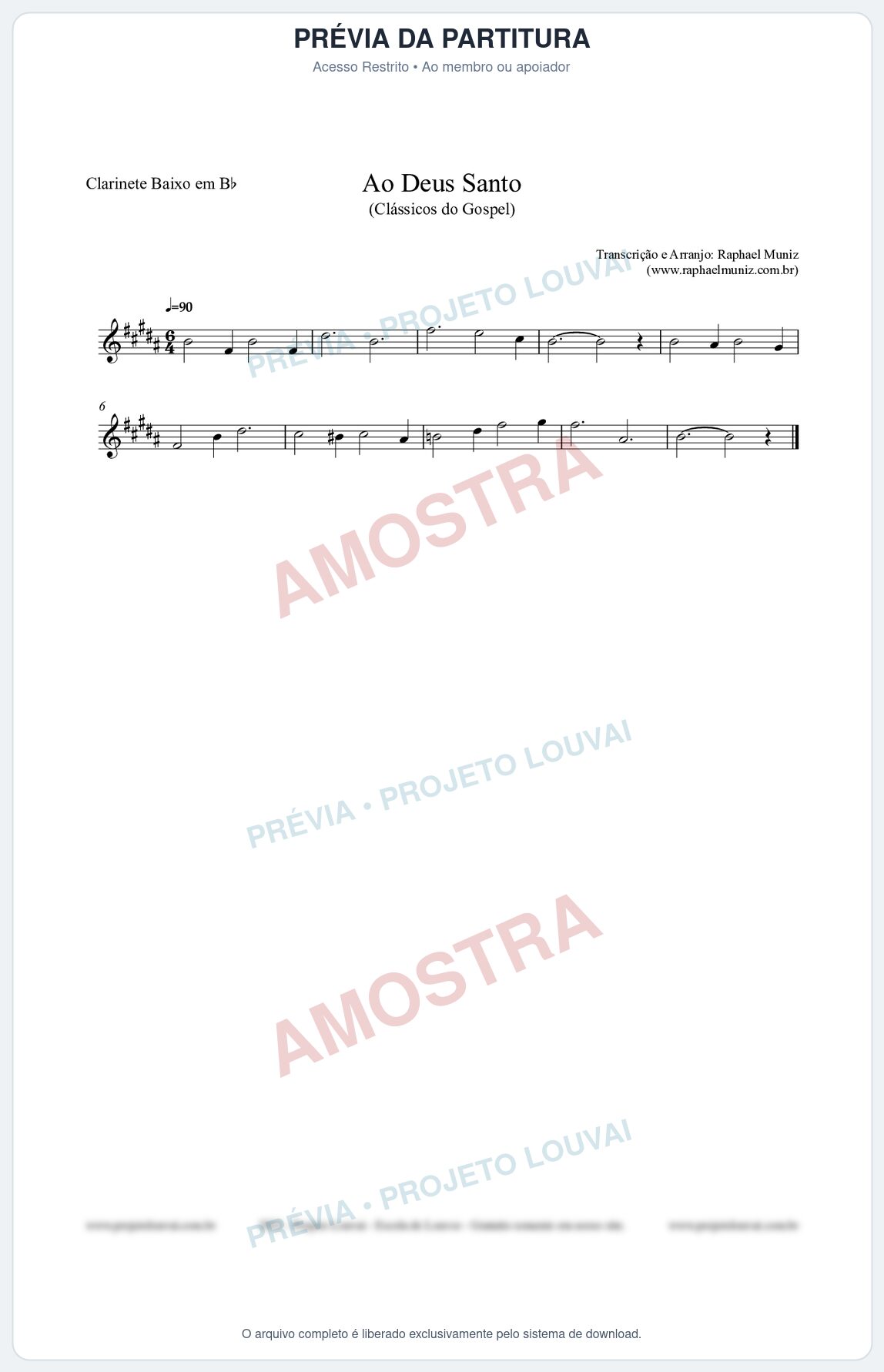 Prévia protegida da primeira página da partitura Partitura para Clarinete Baixo em Bb - Ao Deus Santo - CC nº4 - Clássicos do Gospel