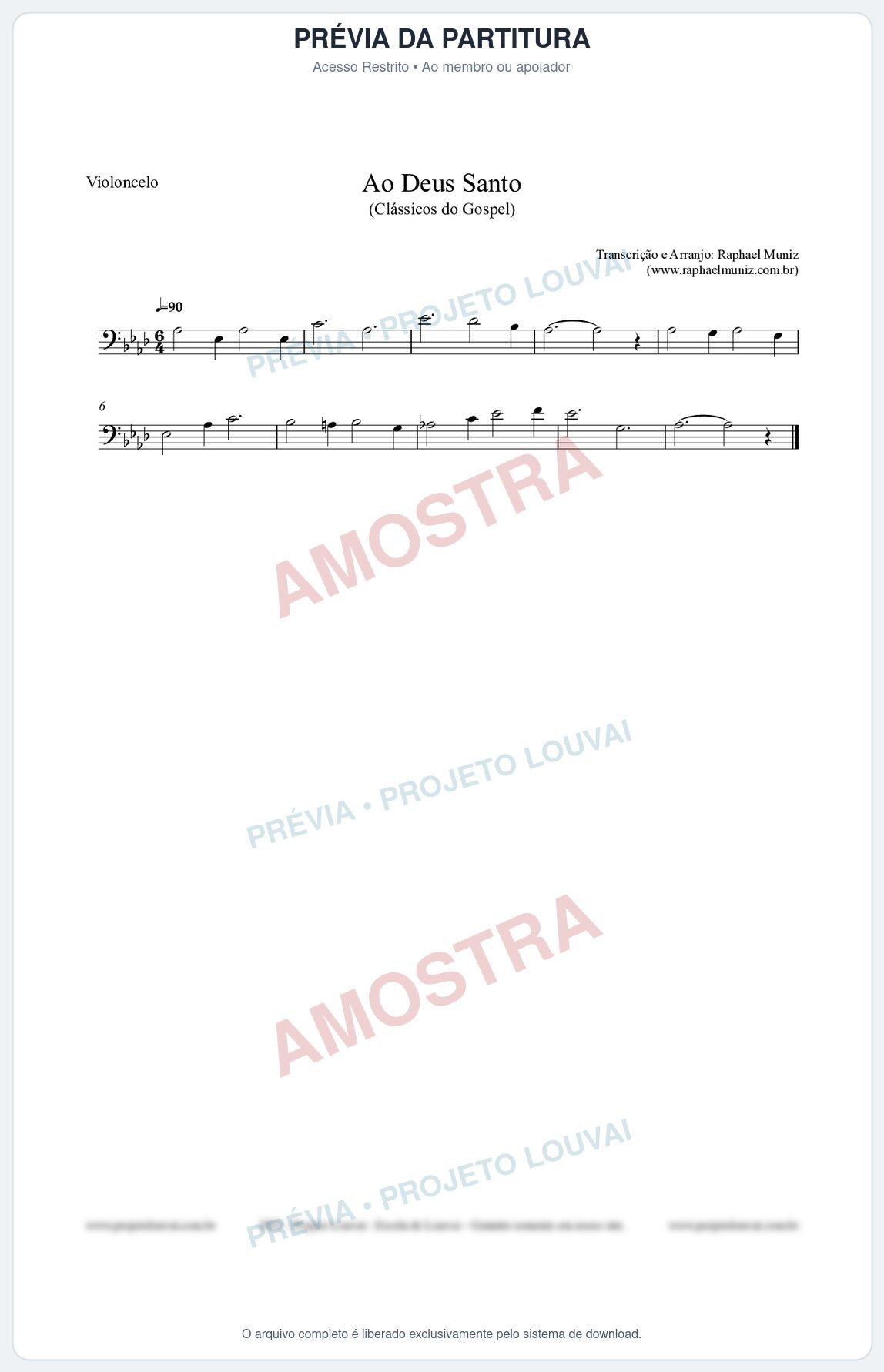 Prévia protegida da primeira página da partitura Partitura para Violoncelo - Ao Deus Santo - CC nº4 - Clássicos do Gospel