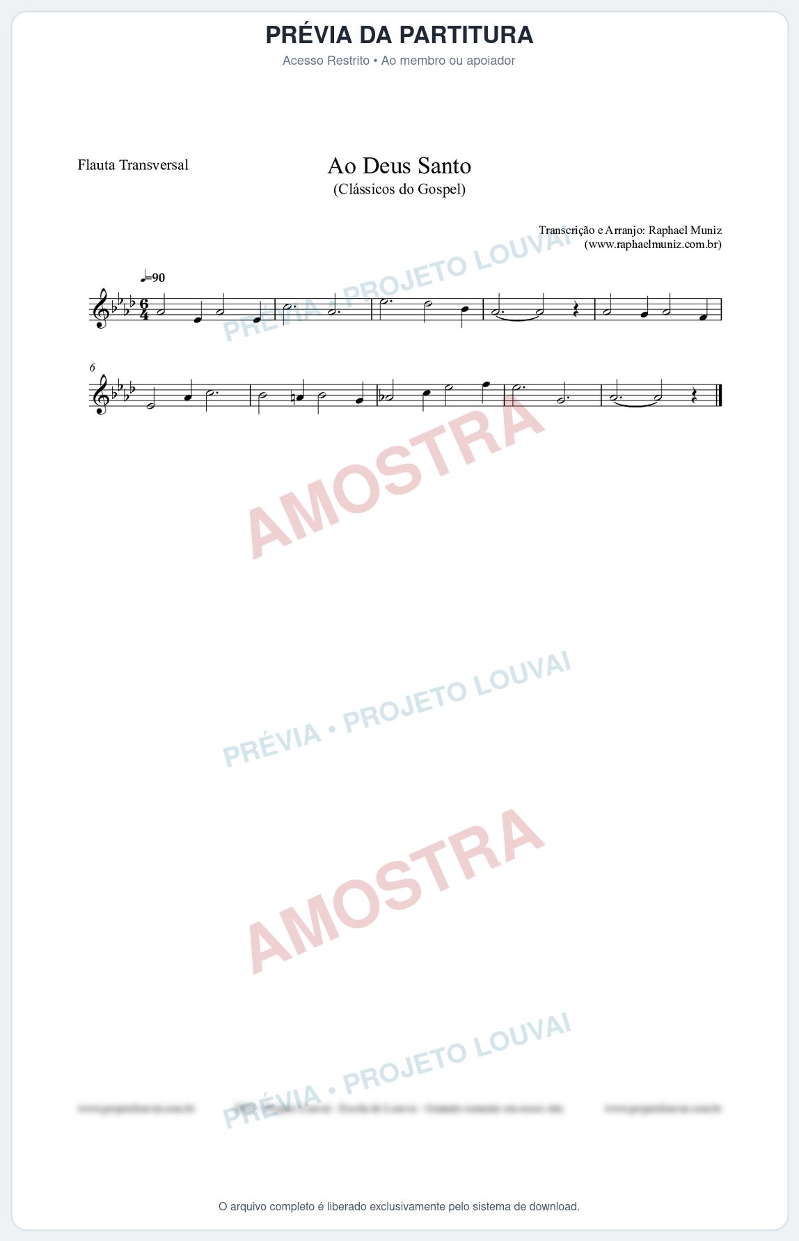 Prévia protegida da primeira página da partitura Partitura para Flauta Transversal - Ao Deus Santo - CC nº4 - Clássicos do Gospel