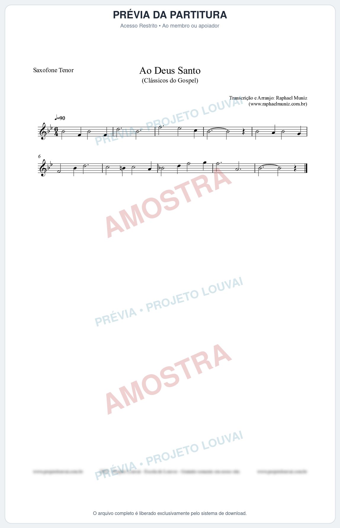 Prévia protegida da primeira página da partitura Partitura para Saxofone Tenor - Ao Deus Santo - CC nº4 - Clássicos do Gospel