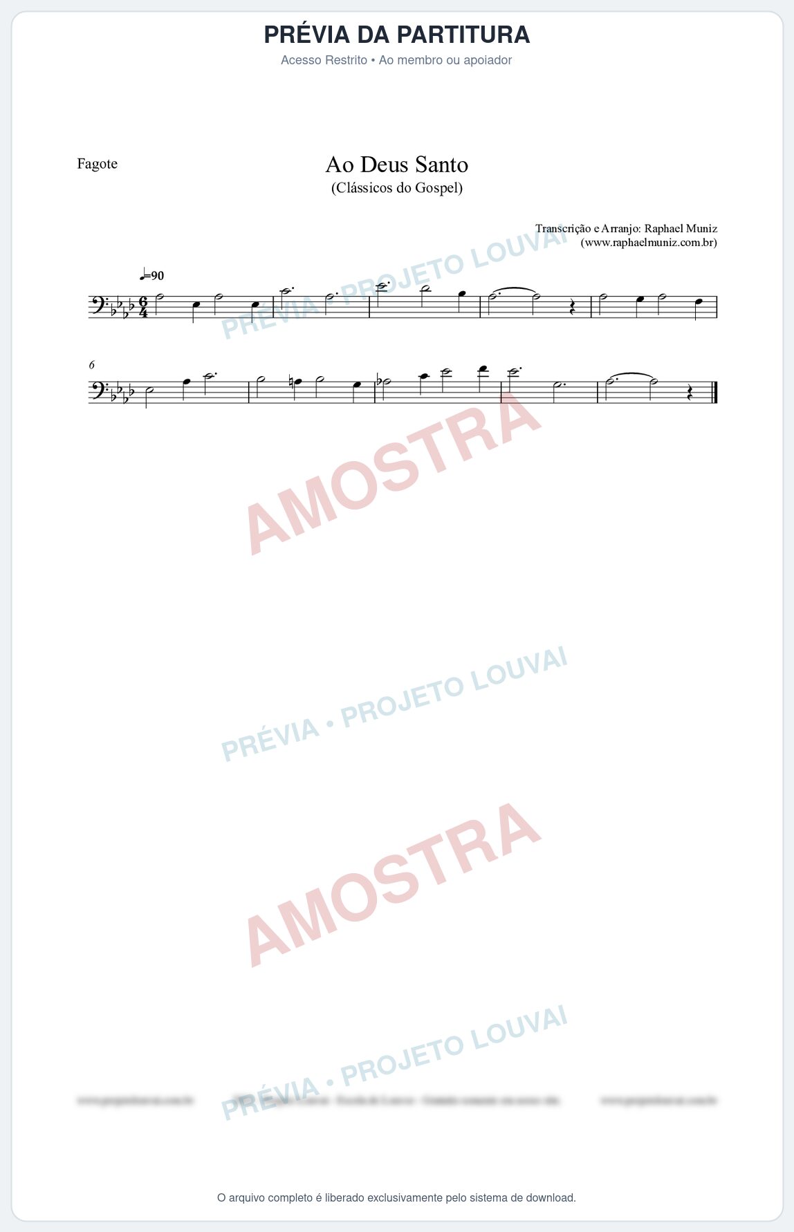 Prévia protegida da primeira página da partitura Partitura para Fagote - Ao Deus Santo - CC nº4 - Clássicos do Gospel