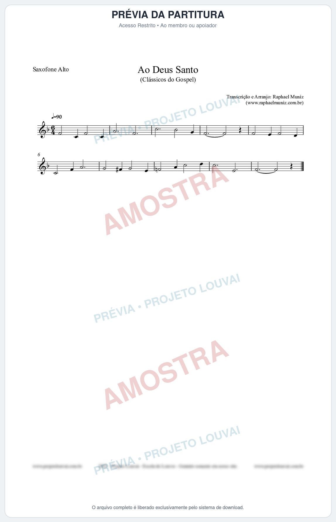 Prévia protegida da primeira página da partitura Partitura para Saxofone Alto - Ao Deus Santo - CC nº4 - Clássicos do Gospel