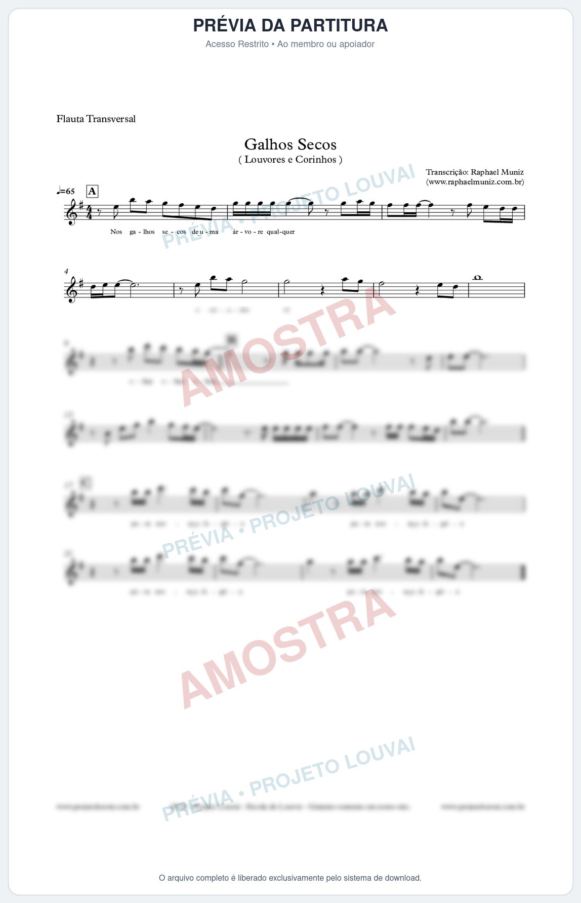 Prévia protegida da primeira página da partitura Partitura para Flauta Transversal - Galhos Secos - Louvores e Corinhos Gospel