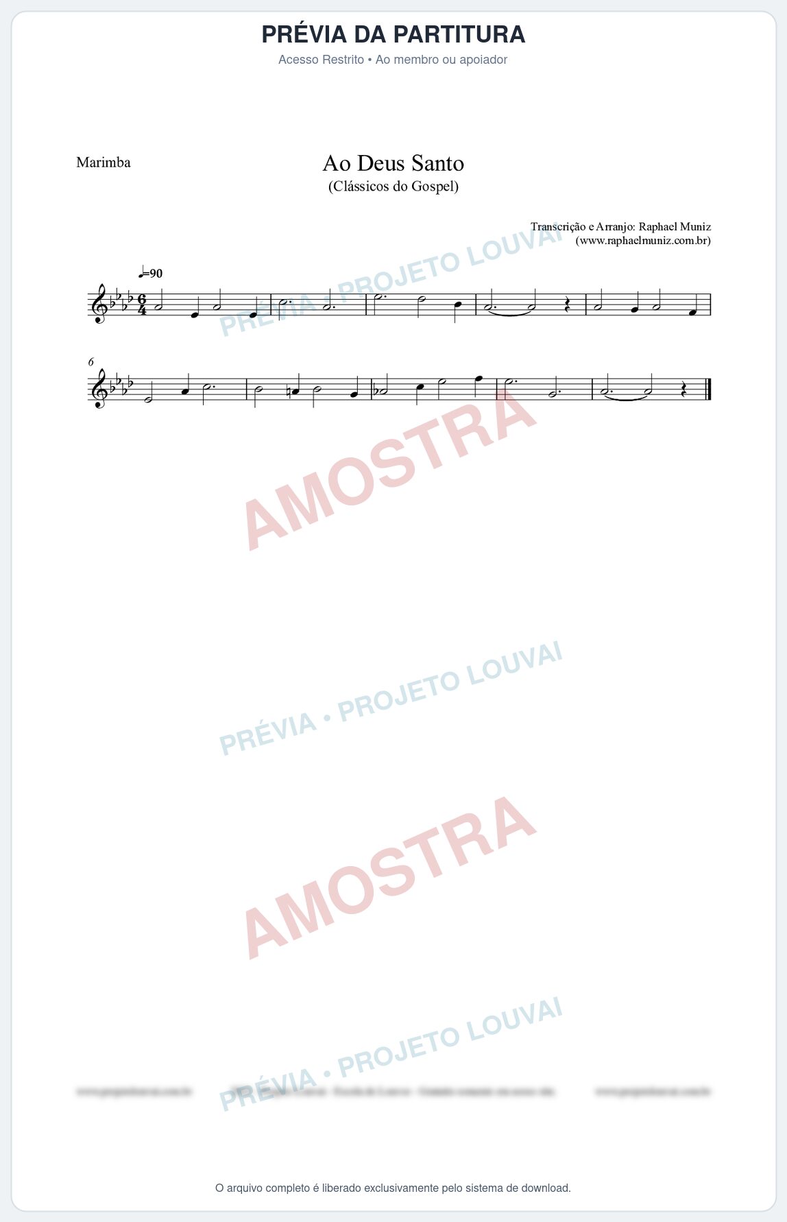 Prévia protegida da primeira página da partitura Partitura para Marimba - Ao Deus Santo - CC nº4 - Clássicos do Gospel