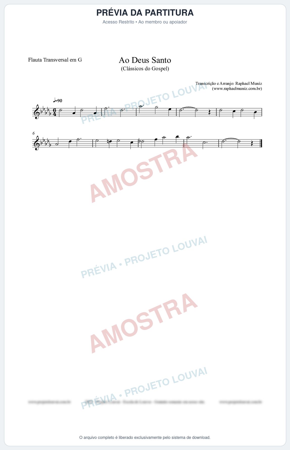 Prévia protegida da primeira página da partitura Partitura para Flauta Transversal em G - Ao Deus Santo - CC nº4 - Clássicos do Gospel