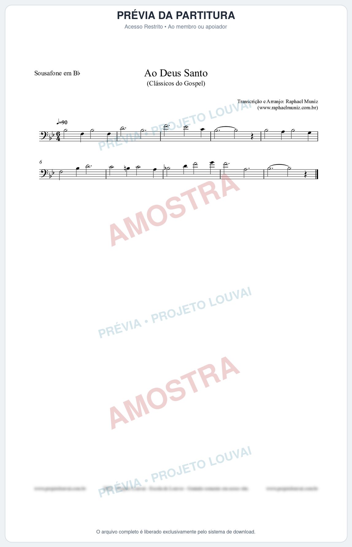 Prévia protegida da primeira página da partitura Partitura para Sousafone em Bb - Ao Deus Santo - CC nº4 - Clássicos do Gospel