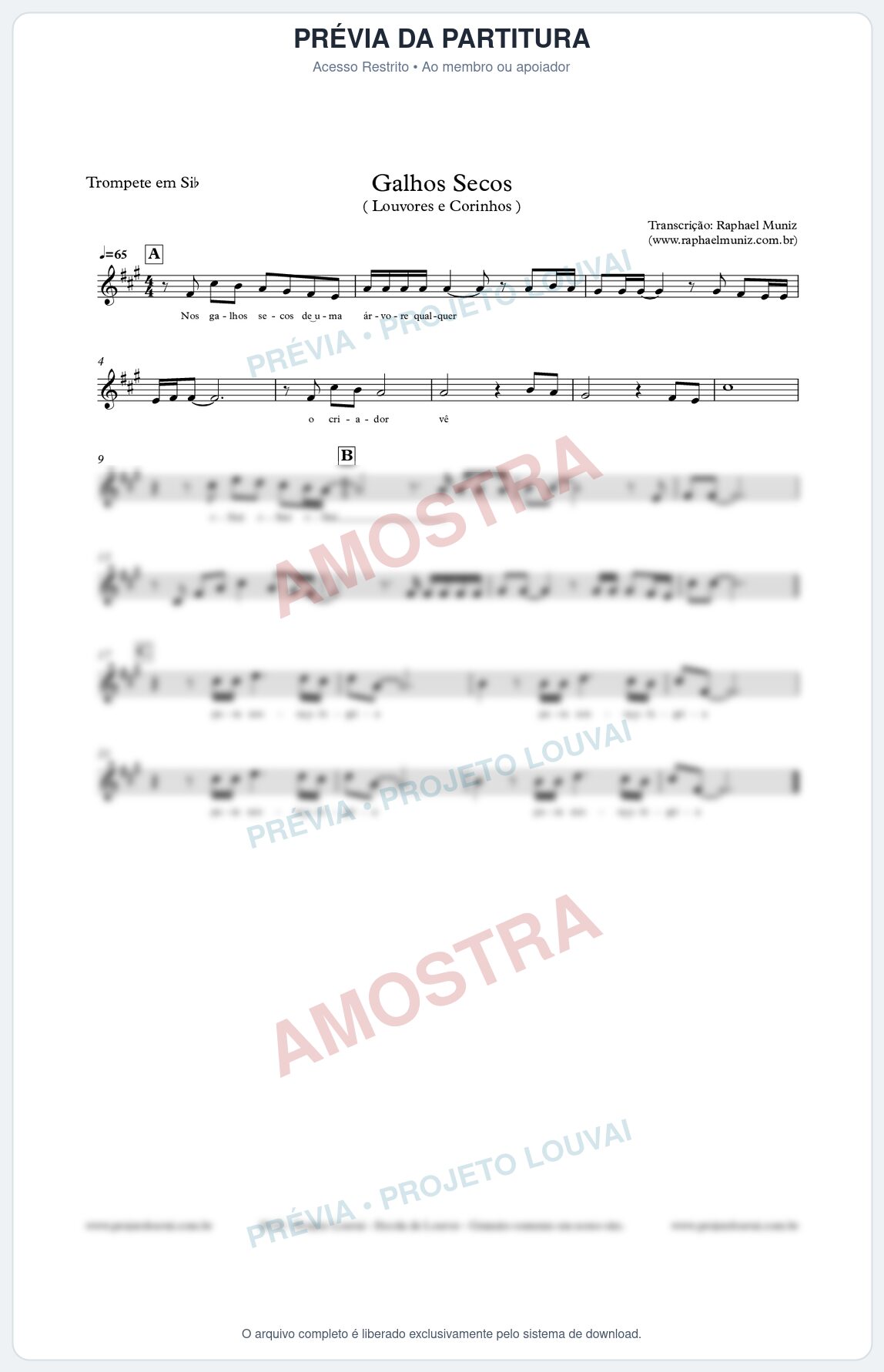 Prévia protegida da primeira página da partitura Partitura para Trompete - Galhos Secos - Louvores e Corinhos Gospel
