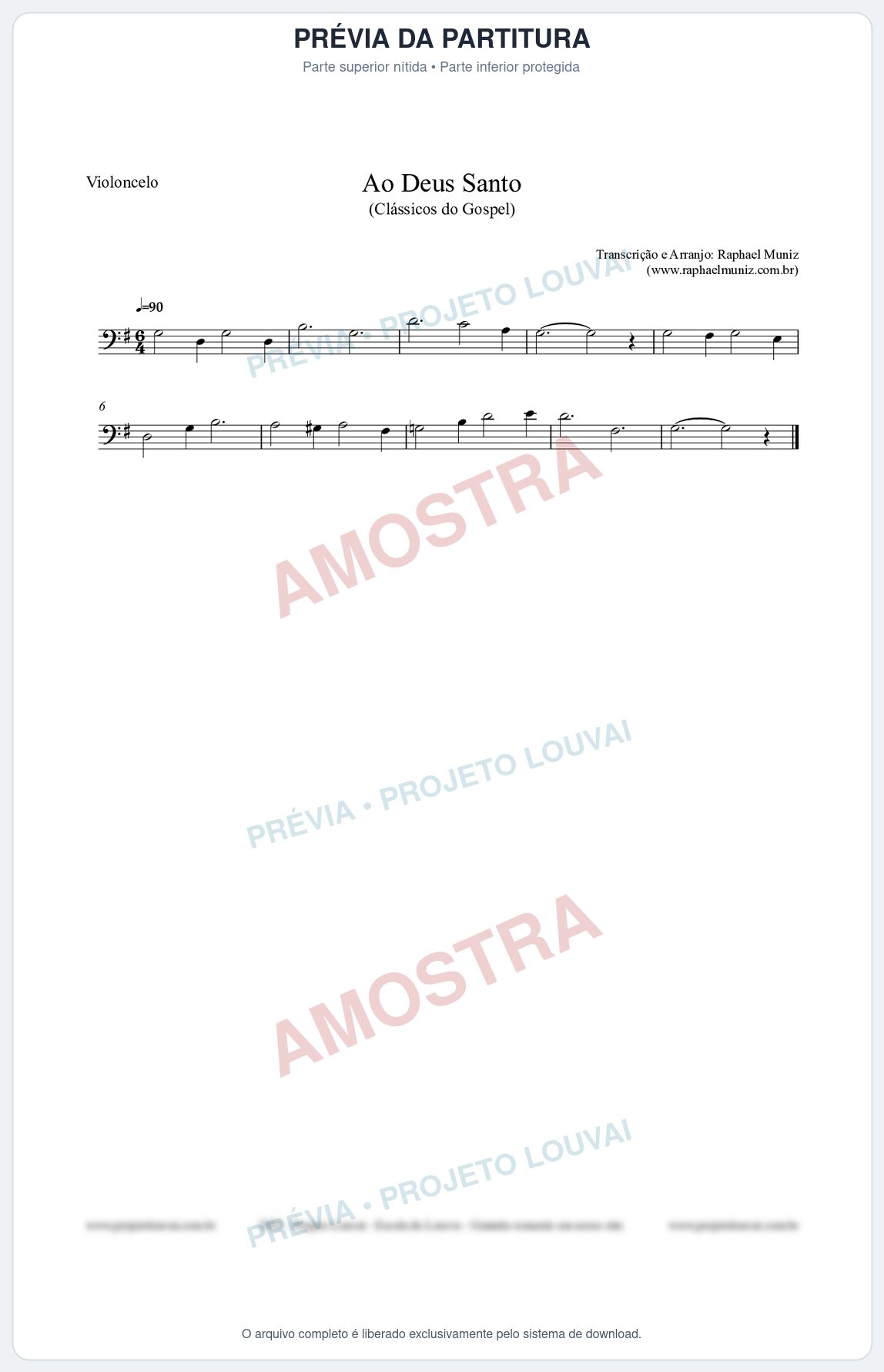 Prévia protegida da primeira página da partitura Partitura para Violoncelo - Ao Deus Santo - CC nº4 - Clássicos do Gospel