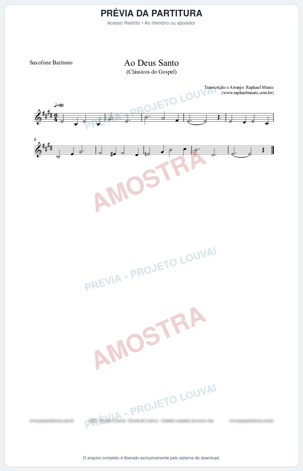 Prévia protegida da primeira página da partitura Partitura para Saxofone Barítono - Ao Deus Santo - CC nº4 - Clássicos do Gospel