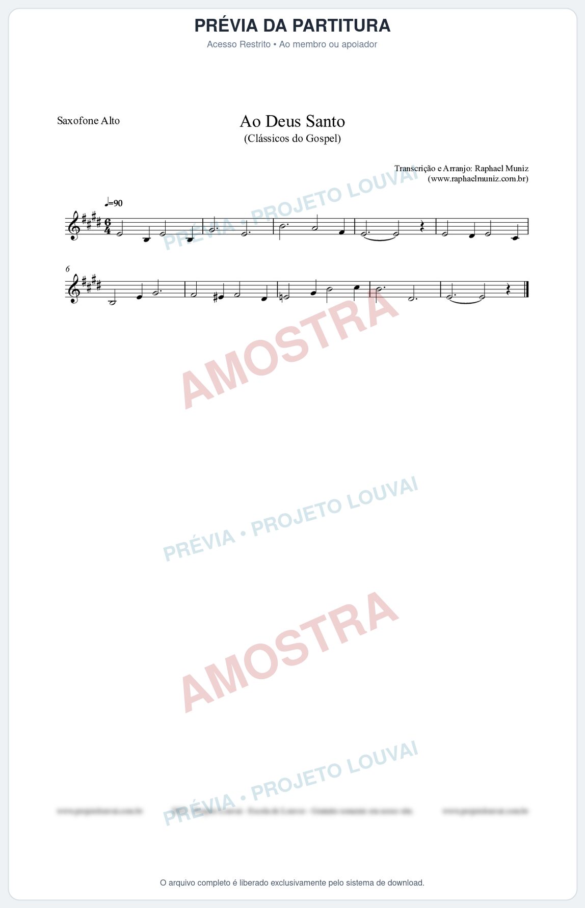 Prévia protegida da primeira página da partitura Partitura para Saxofone Alto - Ao Deus Santo - CC nº4 - Clássicos do Gospel