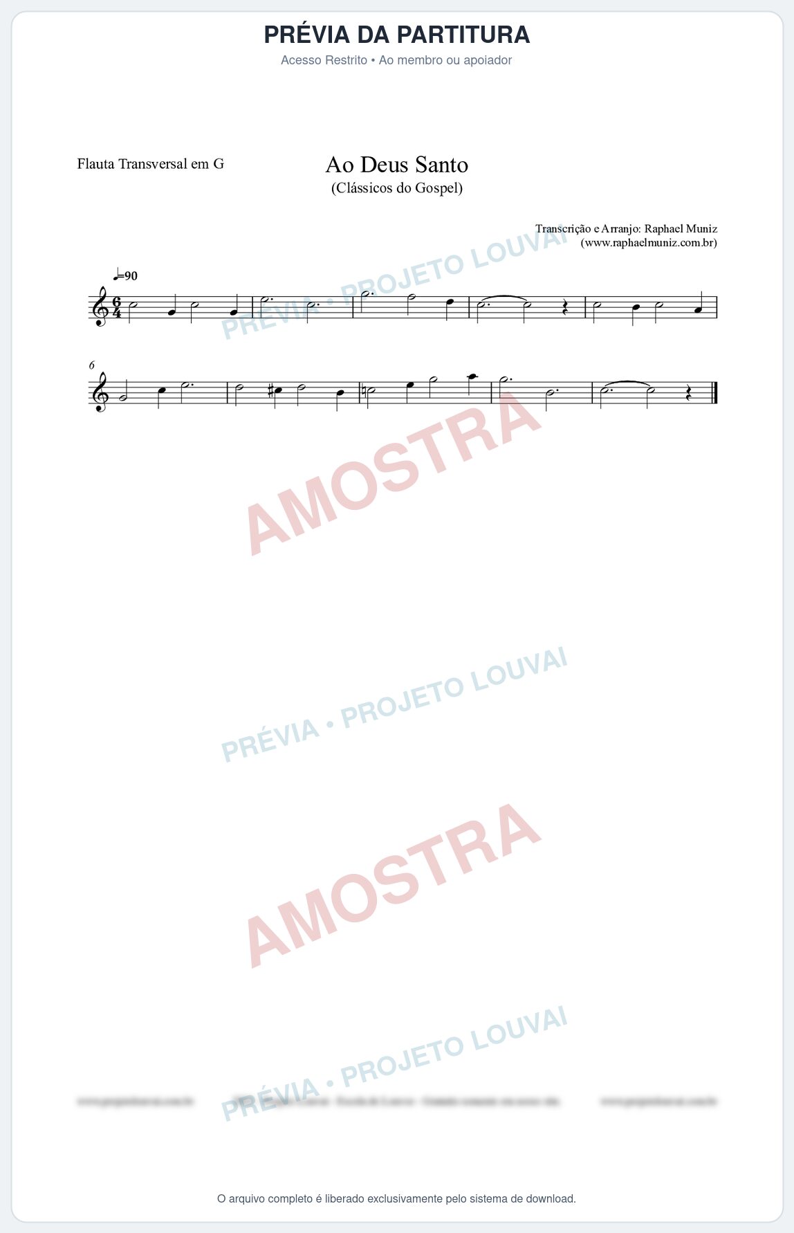 Prévia protegida da primeira página da partitura Partitura para Flauta Transversal em G - Ao Deus Santo - CC nº4 - Clássicos do Gospel