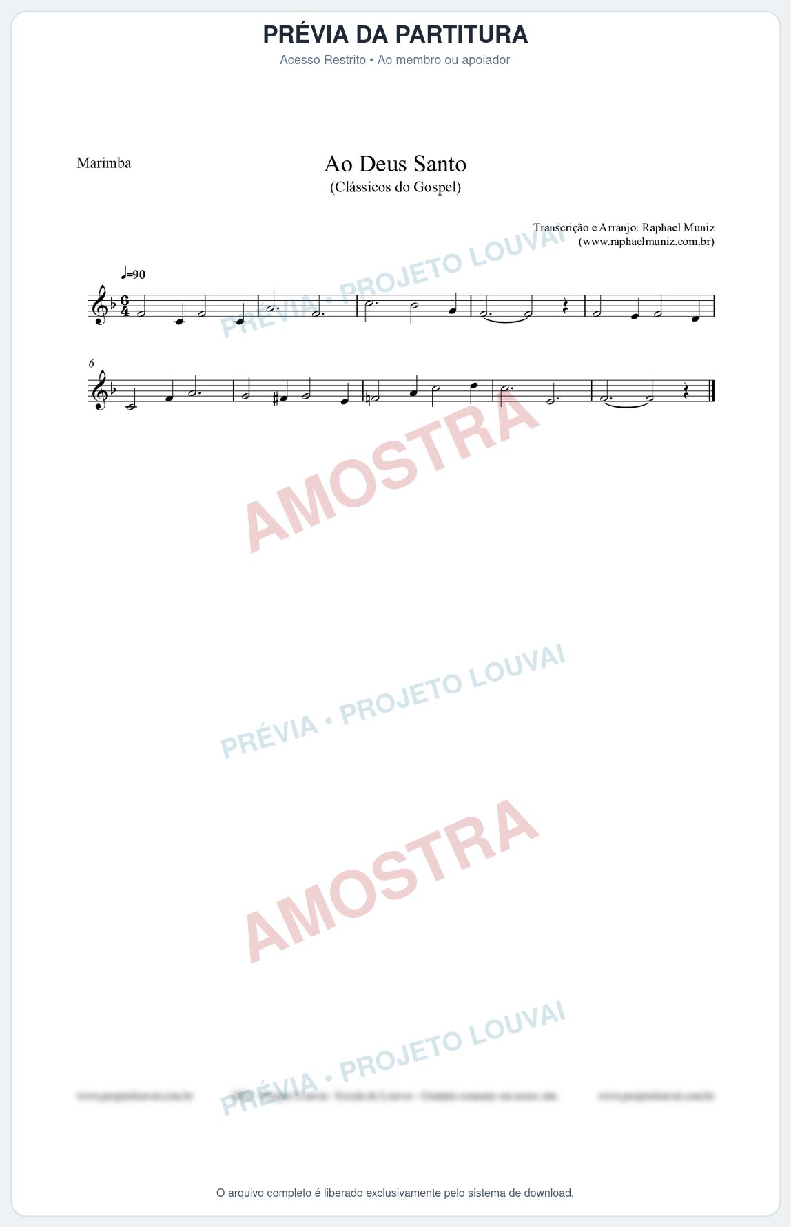 Prévia protegida da primeira página da partitura Partitura para Marimba - Ao Deus Santo - CC nº4 - Clássicos do Gospel