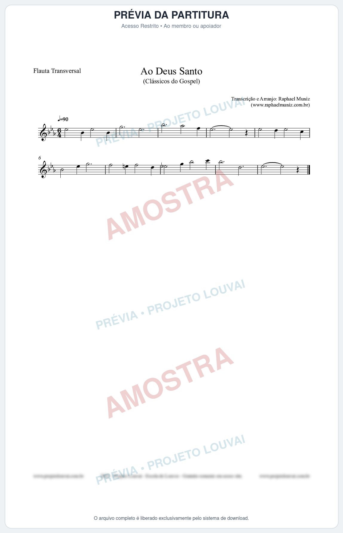 Prévia protegida da primeira página da partitura Partitura para Flauta Transversal - Ao Deus Santo - CC nº4 - Clássicos do Gospel
