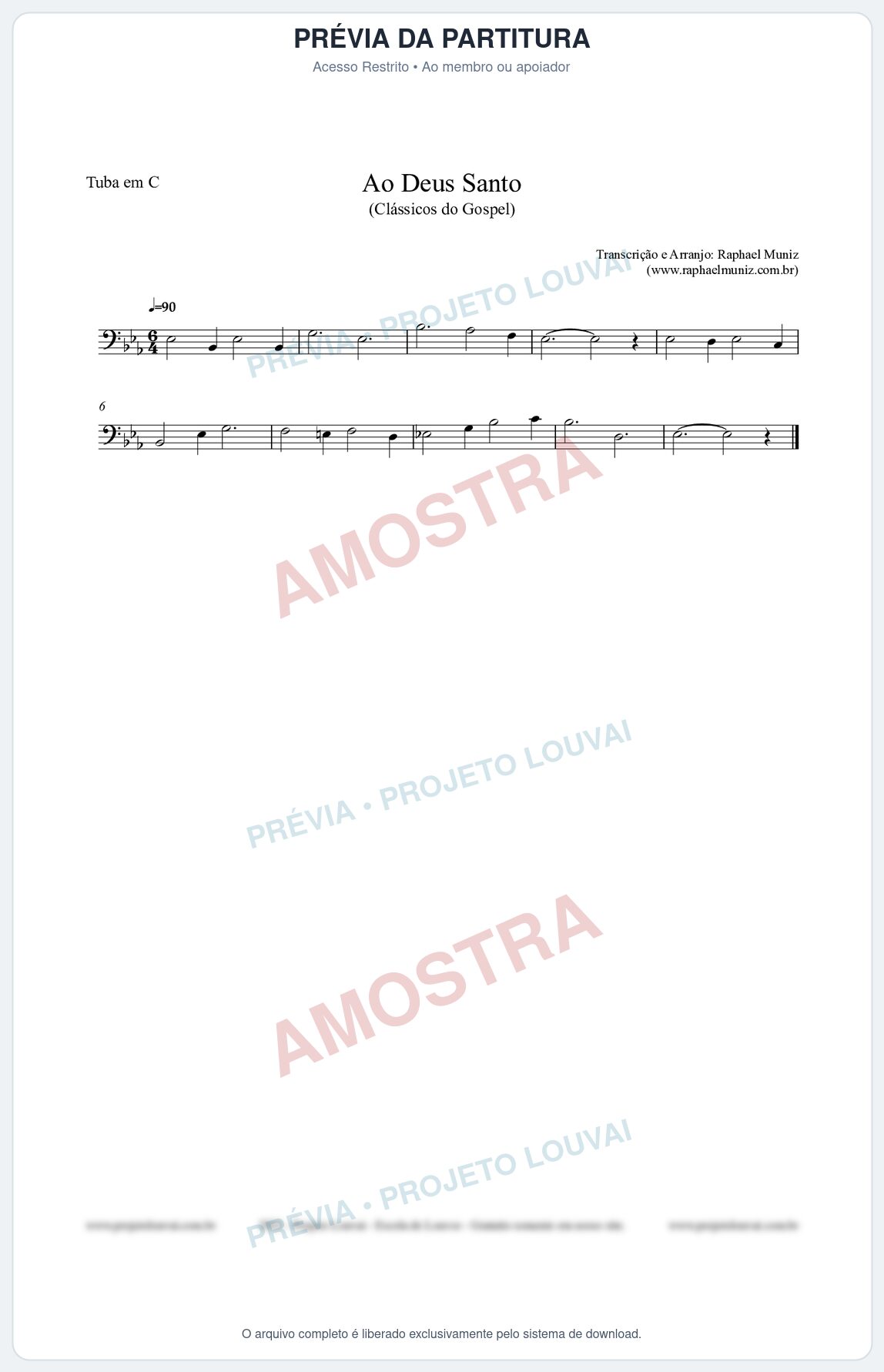Prévia protegida da primeira página da partitura Partitura para Tuba em C - Ao Deus Santo - CC nº4 - Clássicos do Gospel