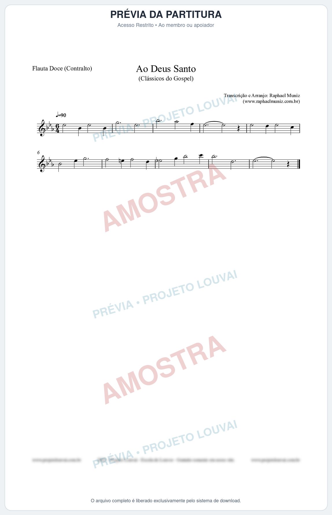 Prévia protegida da primeira página da partitura Partitura para Flauta Doce (Contralto) - Ao Deus Santo - CC nº4 - Clássicos do Gospel