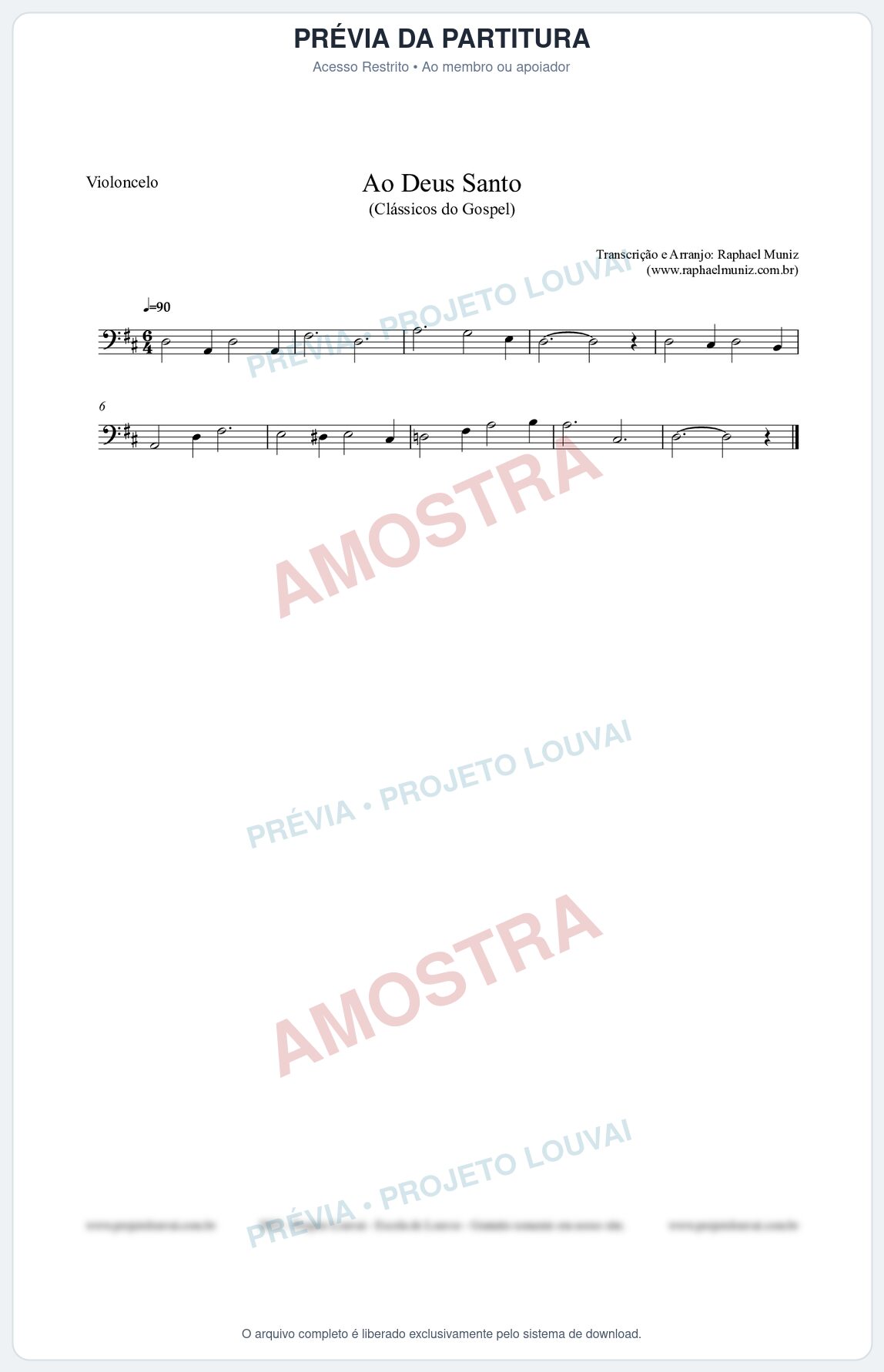 Prévia protegida da primeira página da partitura Partitura para Violoncelo - Ao Deus Santo - CC nº4 - Clássicos do Gospel