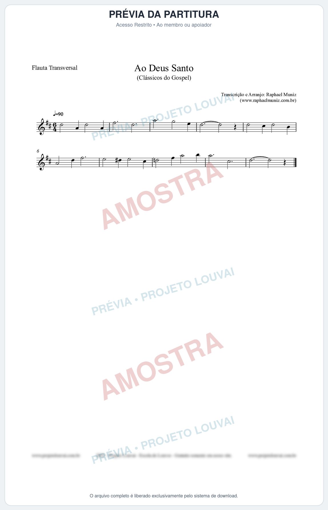 Prévia protegida da primeira página da partitura Partitura para Flauta Transversal - Ao Deus Santo - CC nº4 - Clássicos do Gospel