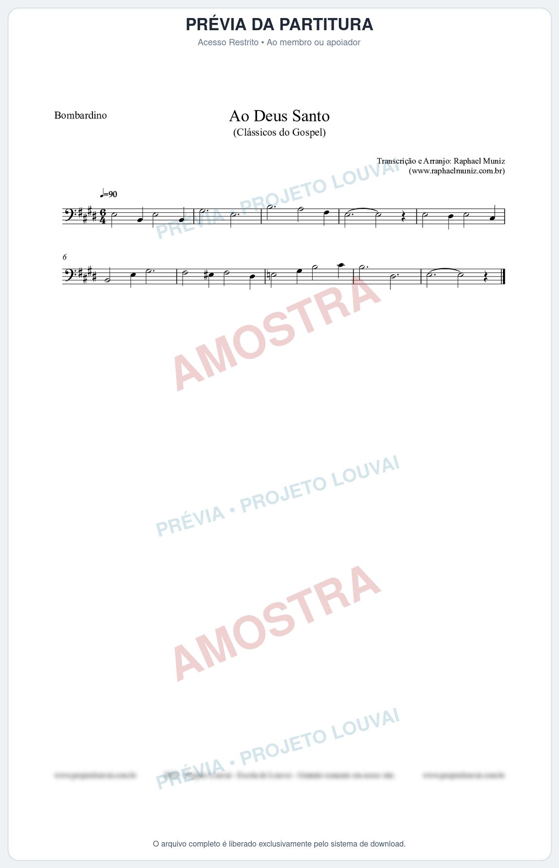 Prévia protegida da primeira página da partitura Partitura para Bombardino - Ao Deus Santo - CC nº4 - Clássicos do Gospel