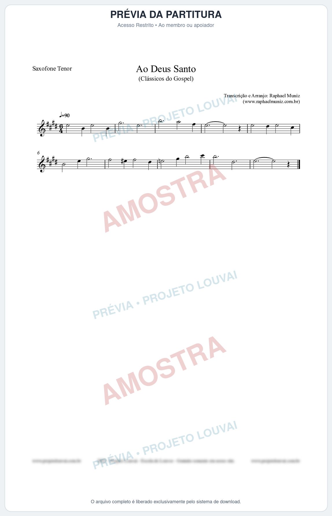Prévia protegida da primeira página da partitura Partitura para Saxofone Tenor - Ao Deus Santo - CC nº4 - Clássicos do Gospel