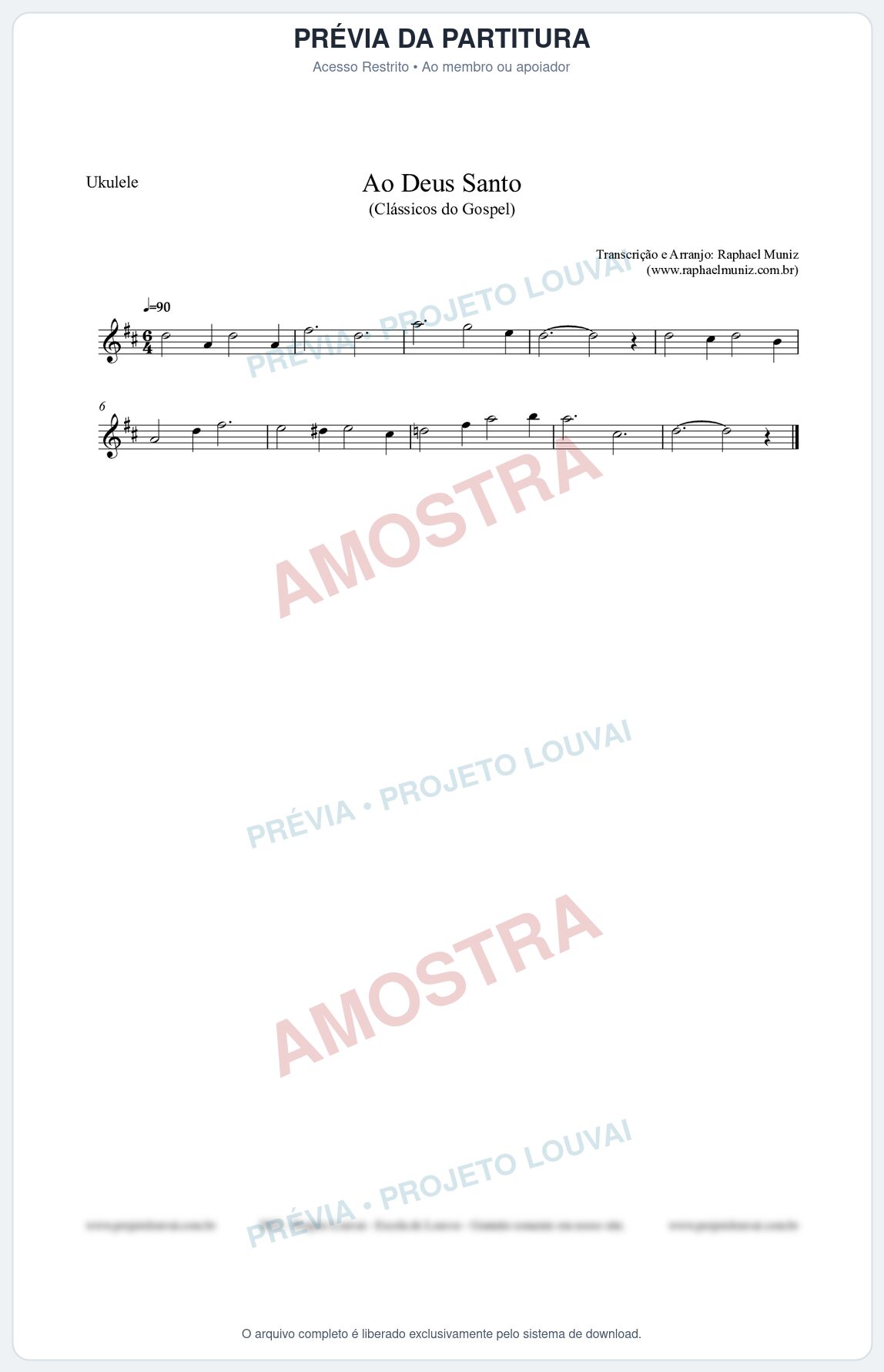 Prévia protegida da primeira página da partitura Partitura para Ukulele - Ao Deus Santo - CC nº4 - Clássicos do Gospel