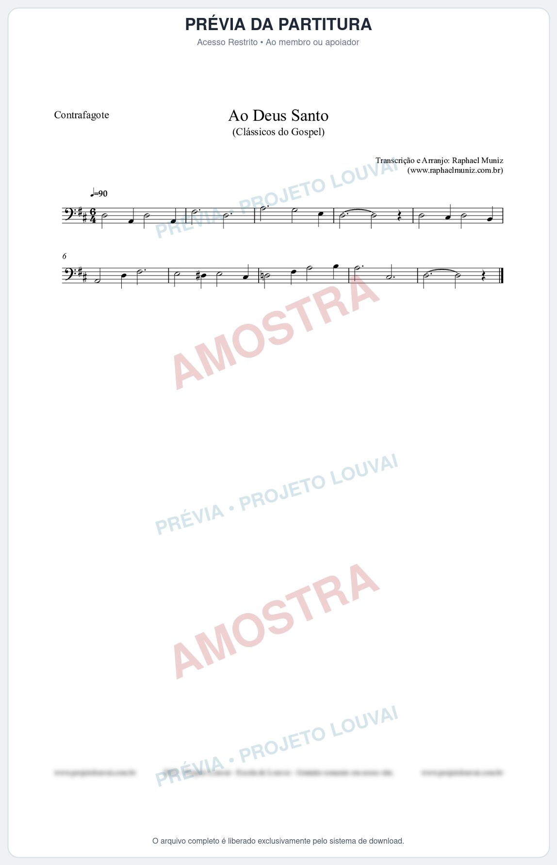 Prévia protegida da primeira página da partitura Partitura para Contrafagote - Ao Deus Santo - CC nº4 - Clássicos do Gospel