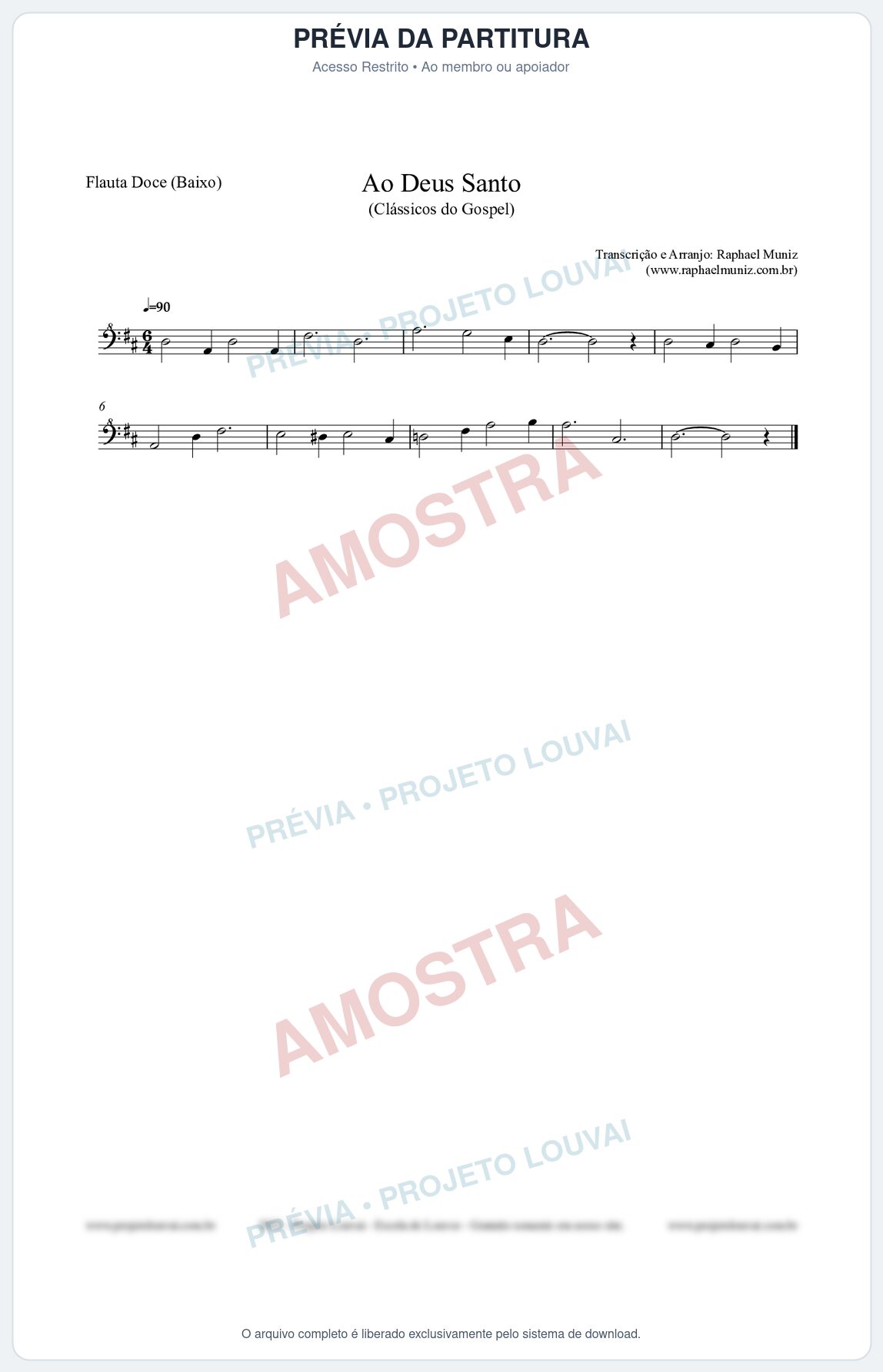 Prévia protegida da primeira página da partitura Partitura para Flauta Doce (Baixo) - Ao Deus Santo - CC nº4 - Clássicos do Gospel