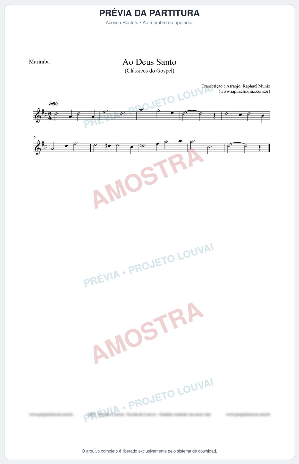 Prévia protegida da primeira página da partitura Partitura para Marimba - Ao Deus Santo - CC nº4 - Clássicos do Gospel