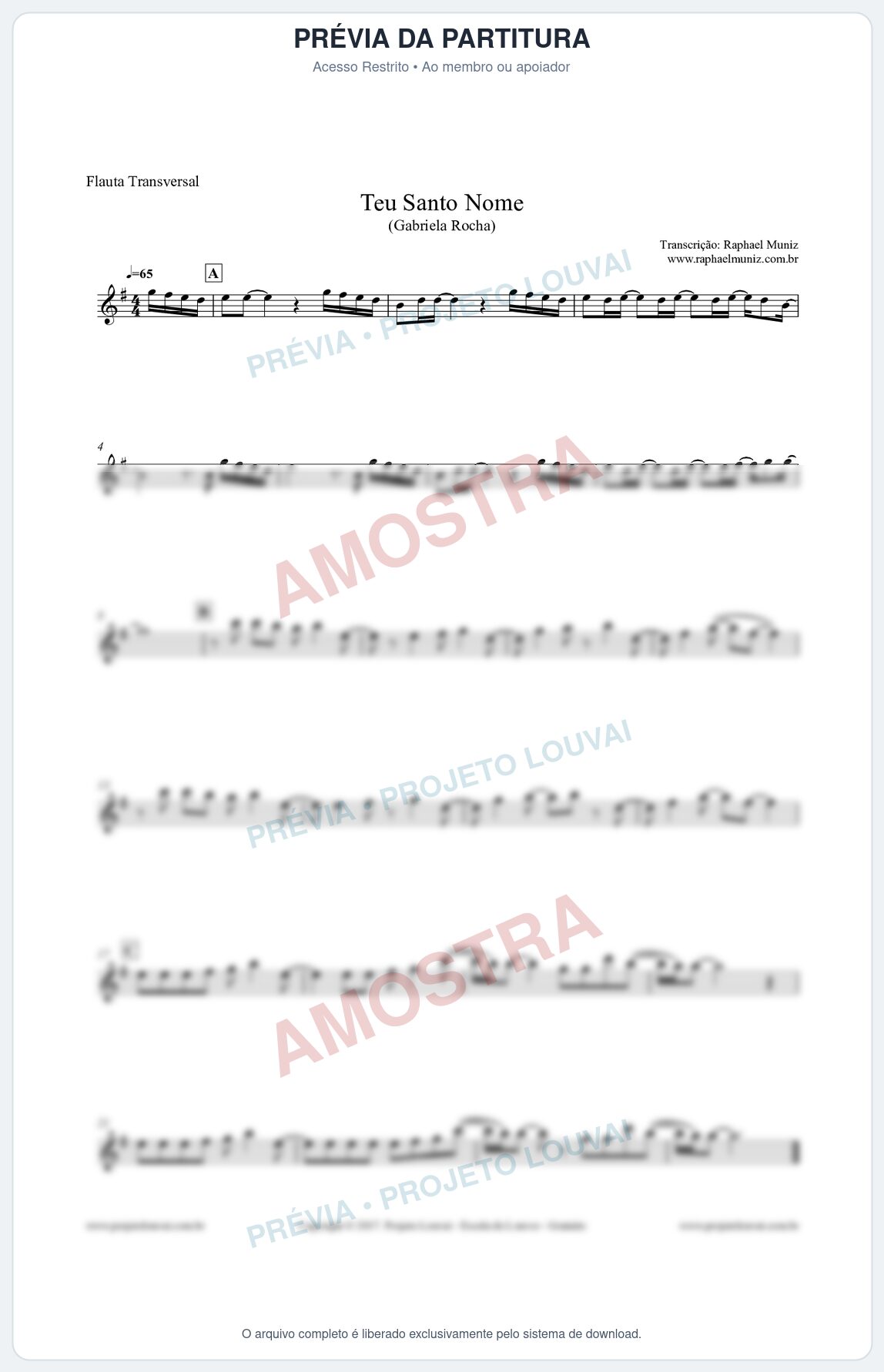 Prévia protegida da primeira página da partitura Partitura para Flauta Transversal - Teu Santo Nome - Gabriela Rocha