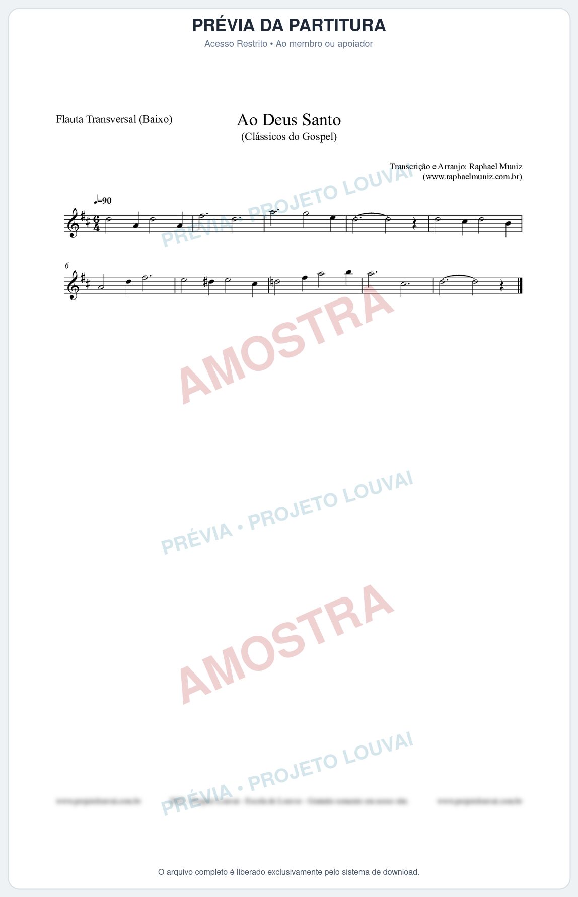 Prévia protegida da primeira página da partitura Partitura para Flauta Transversal (Baixo) - Ao Deus Santo - CC nº4 - Clássicos do Gospel