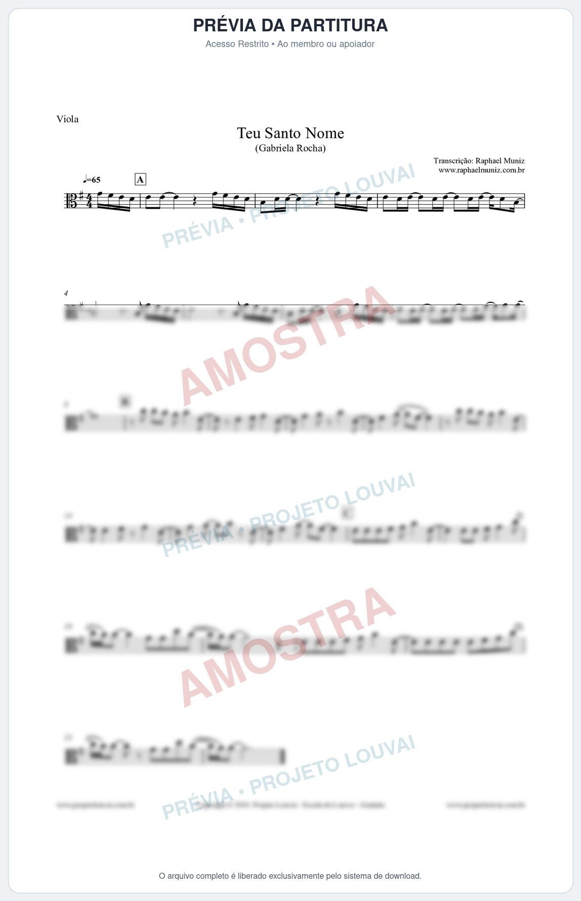 Prévia protegida da primeira página da partitura Partitura para Viola - Teu Santo Nome - Gabriela Rocha