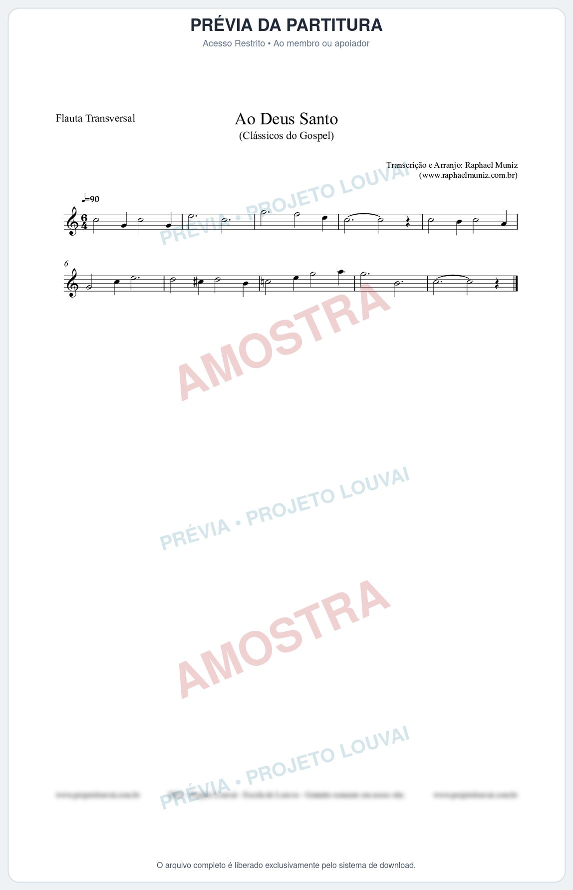 Prévia protegida da primeira página da partitura Partitura para Flauta Transversal - Ao Deus Santo - CC nº4 - Clássicos do Gospel