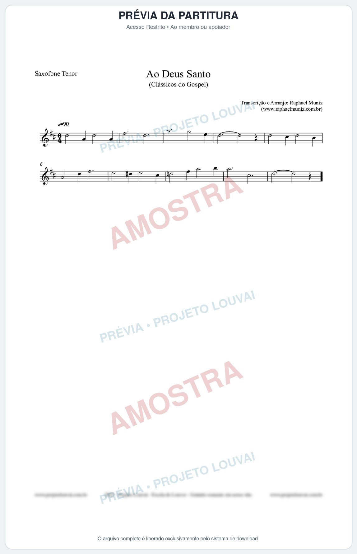 Prévia protegida da primeira página da partitura Partitura para Saxofone Tenor - Ao Deus Santo - CC nº4 - Clássicos do Gospel