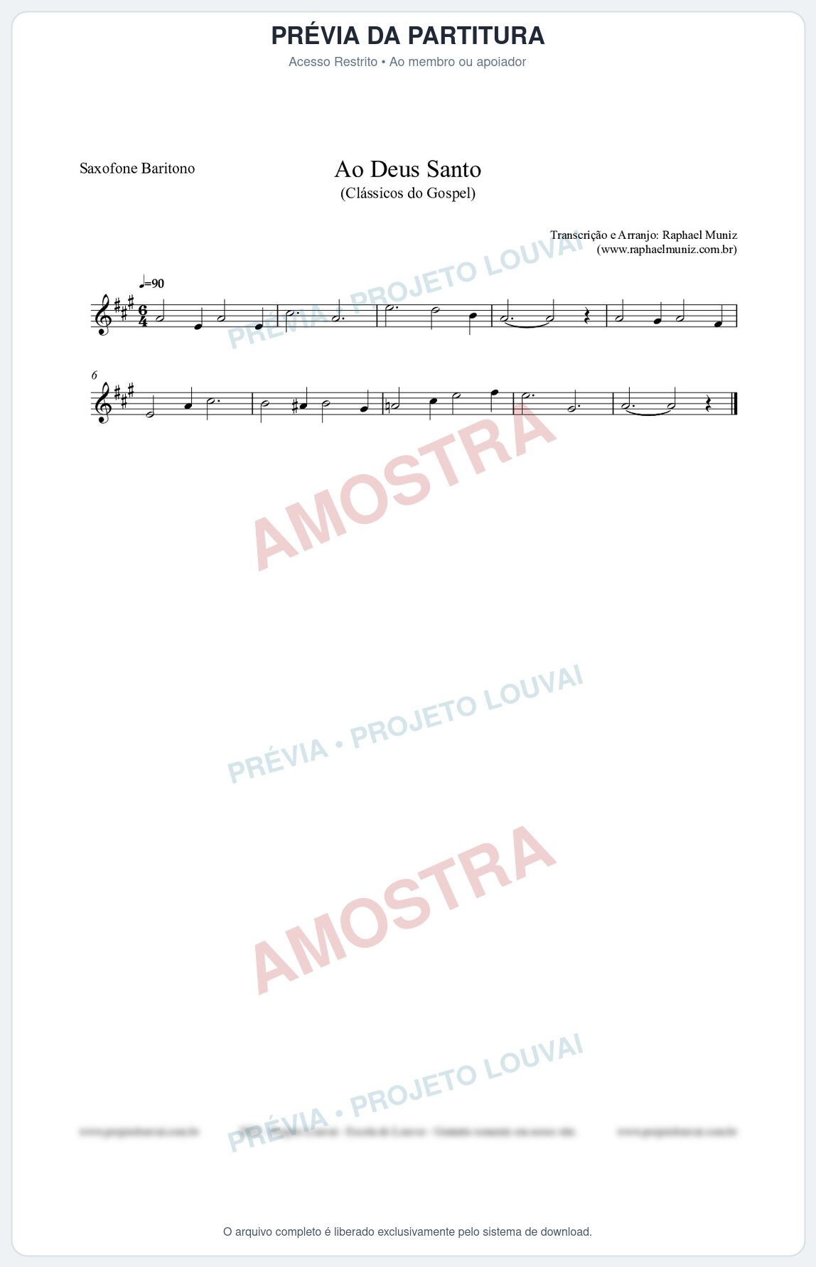 Prévia protegida da primeira página da partitura Partitura para Saxofone Barítono - Ao Deus Santo - CC nº4 - Clássicos do Gospel