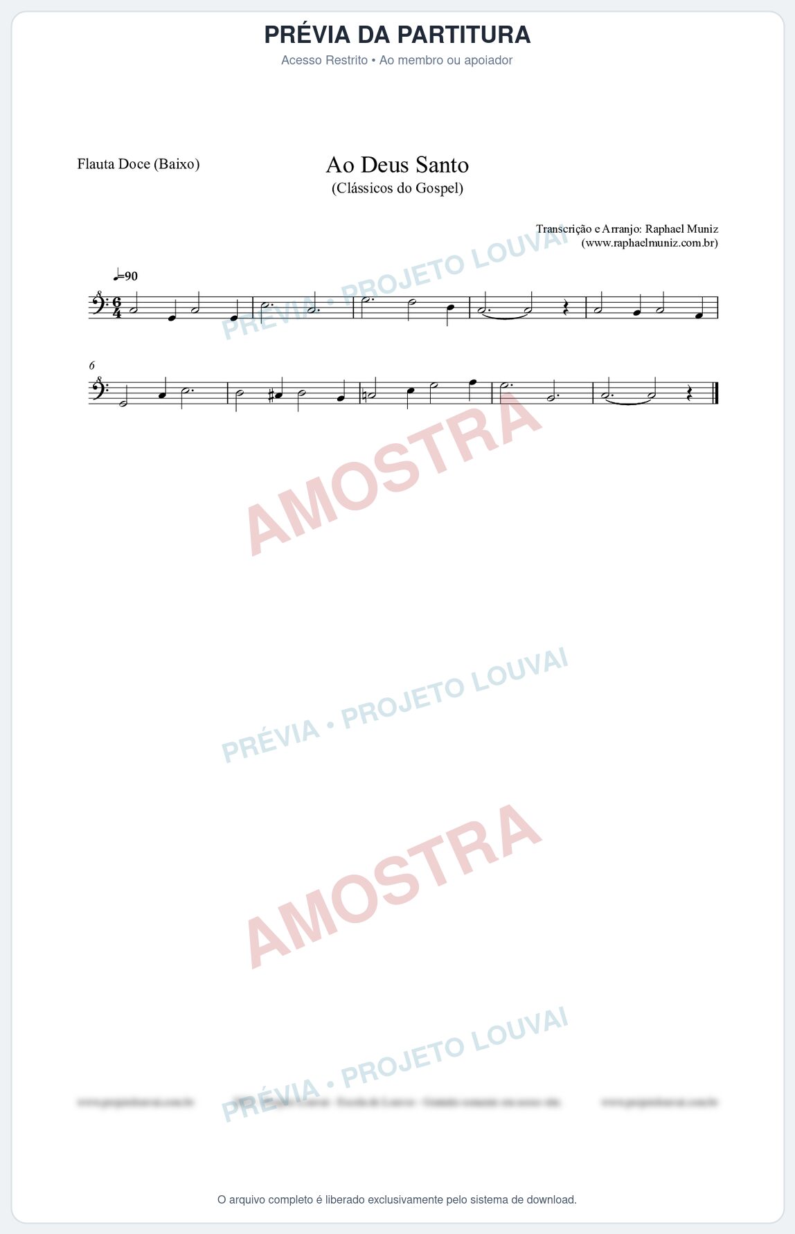 Prévia protegida da primeira página da partitura Partitura para Flauta Doce (Baixo) - Ao Deus Santo - CC nº4 - Clássicos do Gospel
