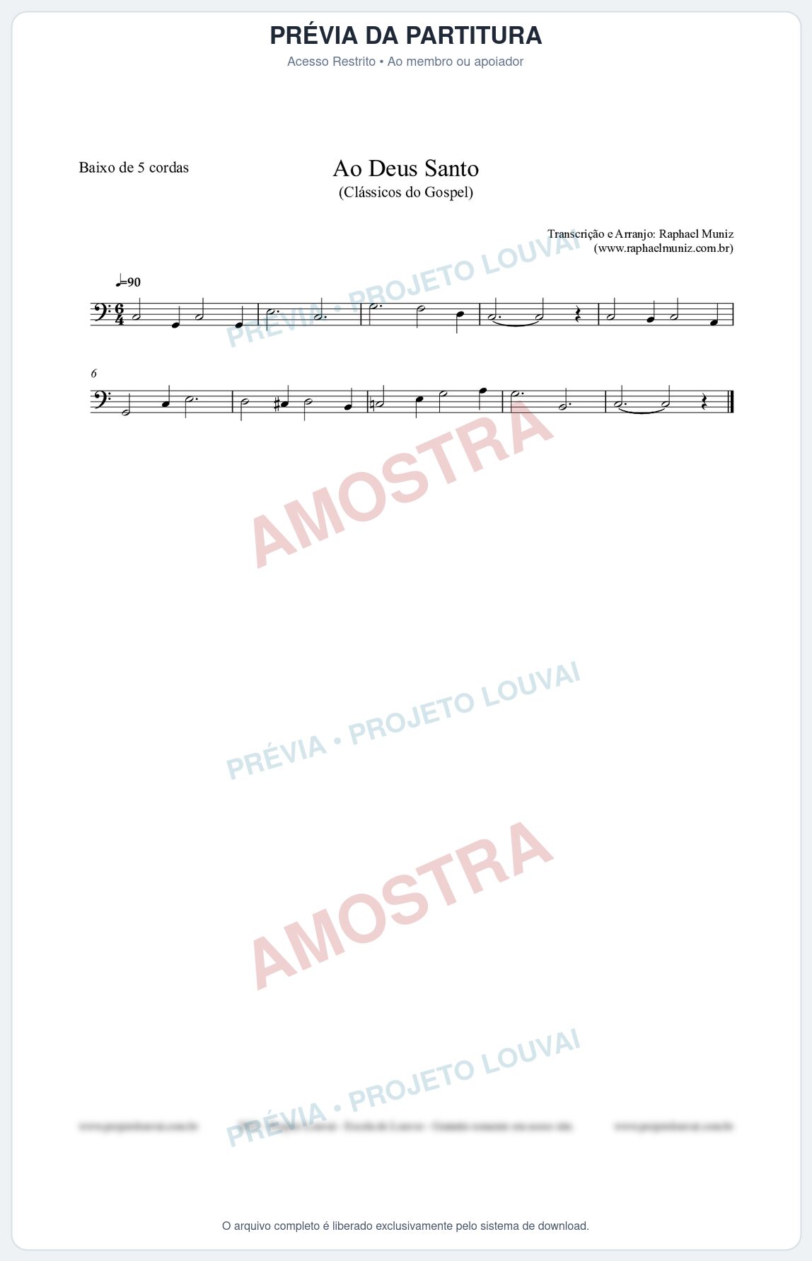 Prévia protegida da primeira página da partitura Partitura para Baixo de 5 cordas - Ao Deus Santo - CC nº4 - Clássicos do Gospel