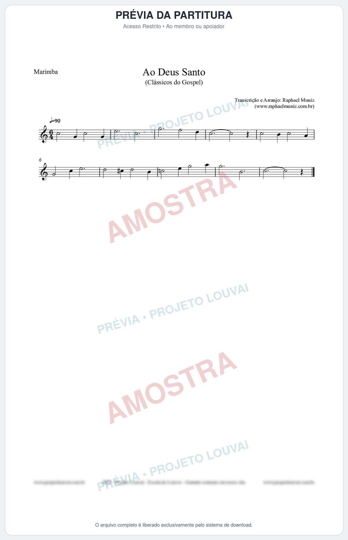 Prévia protegida da primeira página da partitura Partitura para Marimba - Ao Deus Santo - CC nº4 - Clássicos do Gospel