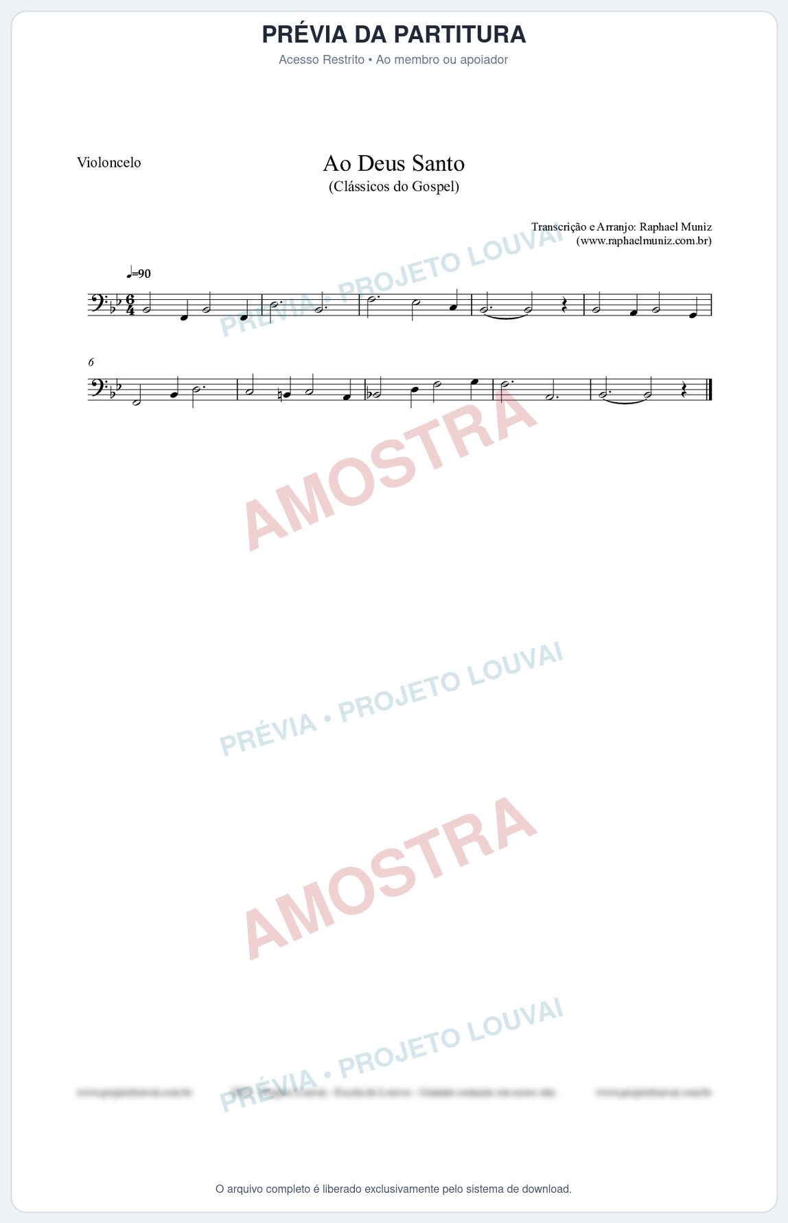 Prévia protegida da primeira página da partitura Partitura para Violoncelo - Ao Deus Santo - CC nº4 - Clássicos do Gospel