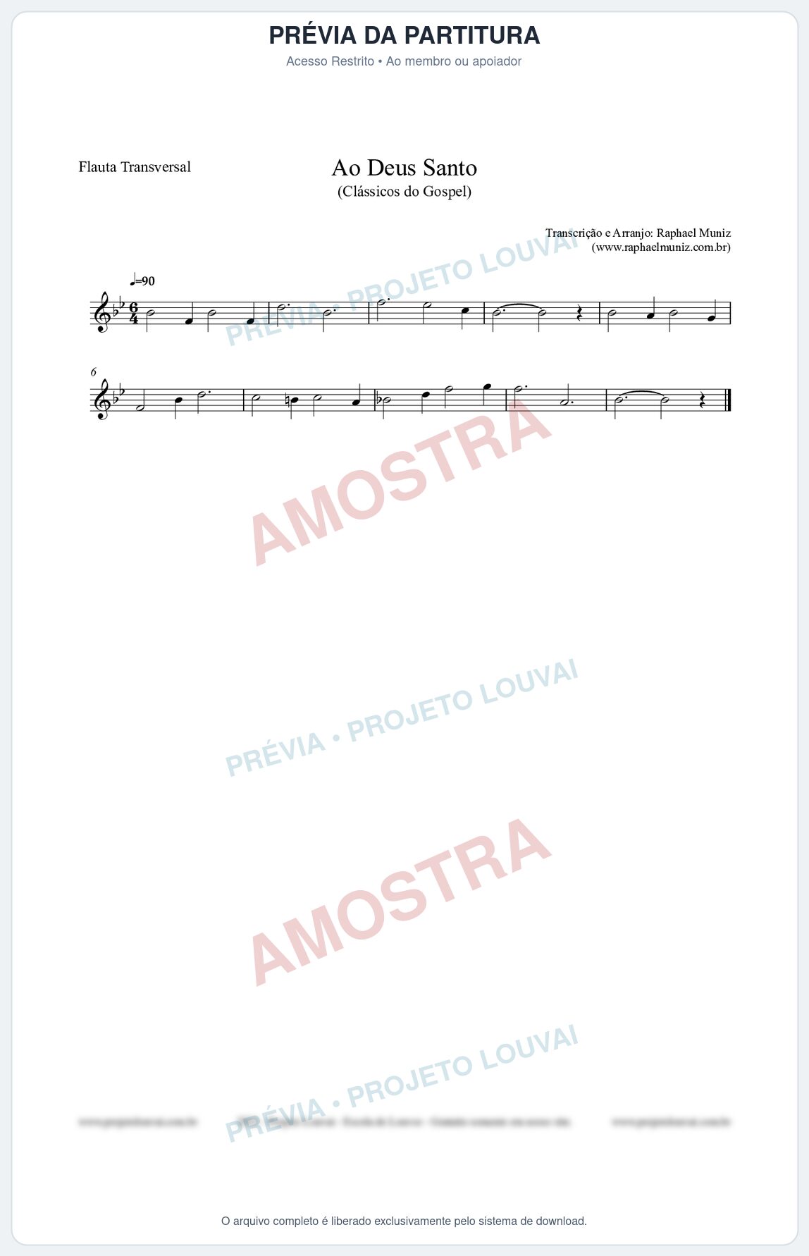 Prévia protegida da primeira página da partitura Partitura para Flauta Transversal - Ao Deus Santo - CC nº4 - Clássicos do Gospel
