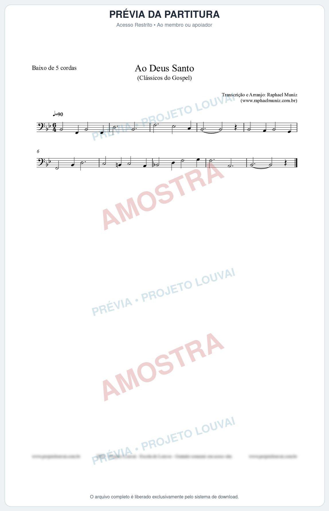 Prévia protegida da primeira página da partitura Partitura para Baixo de 5 cordas - Ao Deus Santo - CC nº4 - Clássicos do Gospel