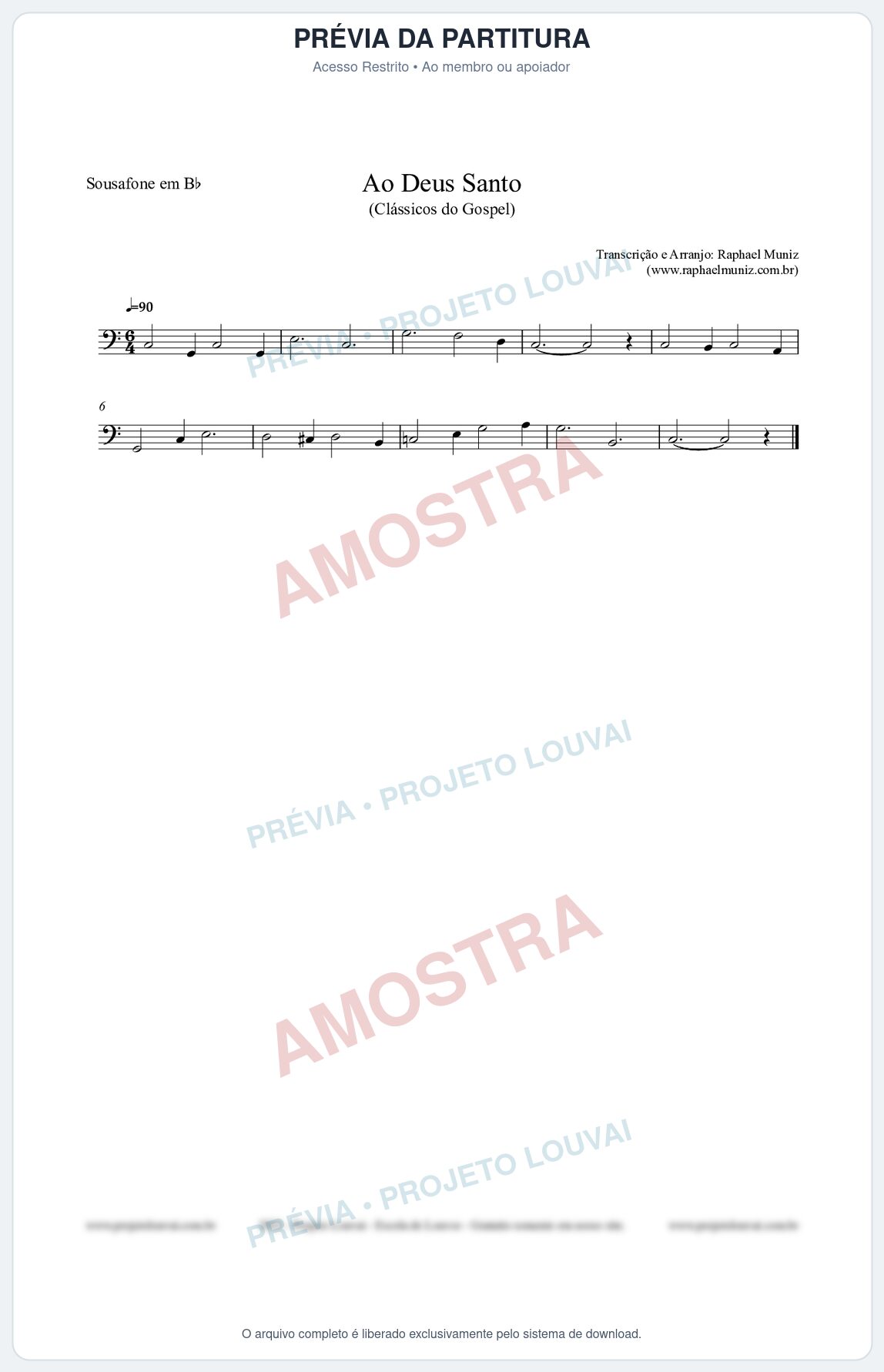 Prévia protegida da primeira página da partitura Partitura para Sousafone em Bb - Ao Deus Santo - CC nº4 - Clássicos do Gospel