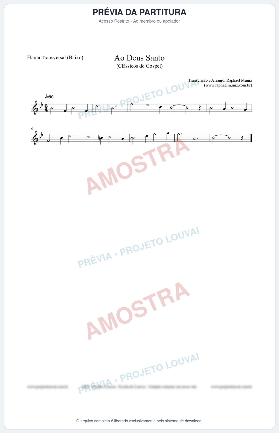 Prévia protegida da primeira página da partitura Partitura para Flauta Transversal (Baixo) - Ao Deus Santo - CC nº4 - Clássicos do Gospel