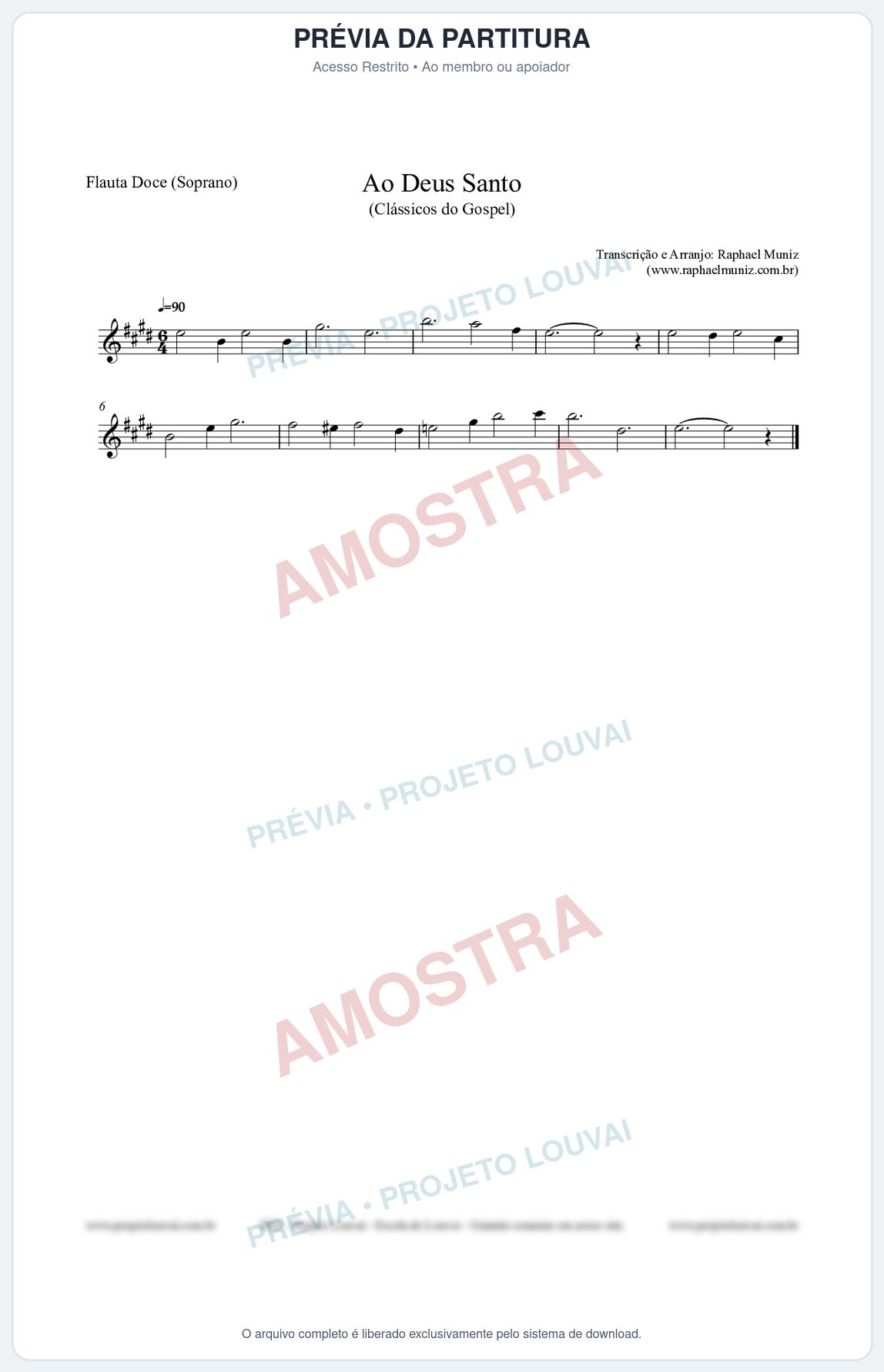 Prévia protegida da primeira página da partitura Partitura para Flauta Doce (Soprano) - Ao Deus Santo - CC nº4 - Clássicos do Gospel