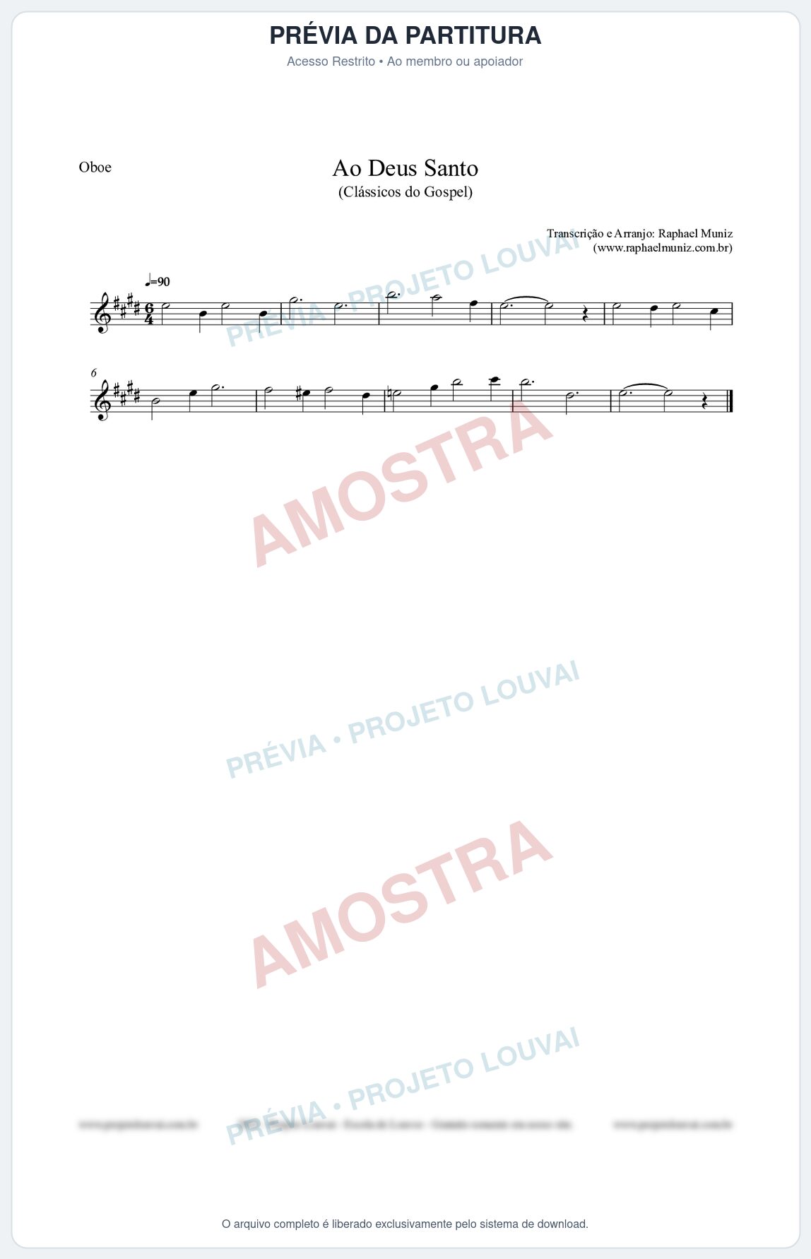 Prévia protegida da primeira página da partitura Partitura para Oboé - Ao Deus Santo - CC nº4 - Clássicos do Gospel