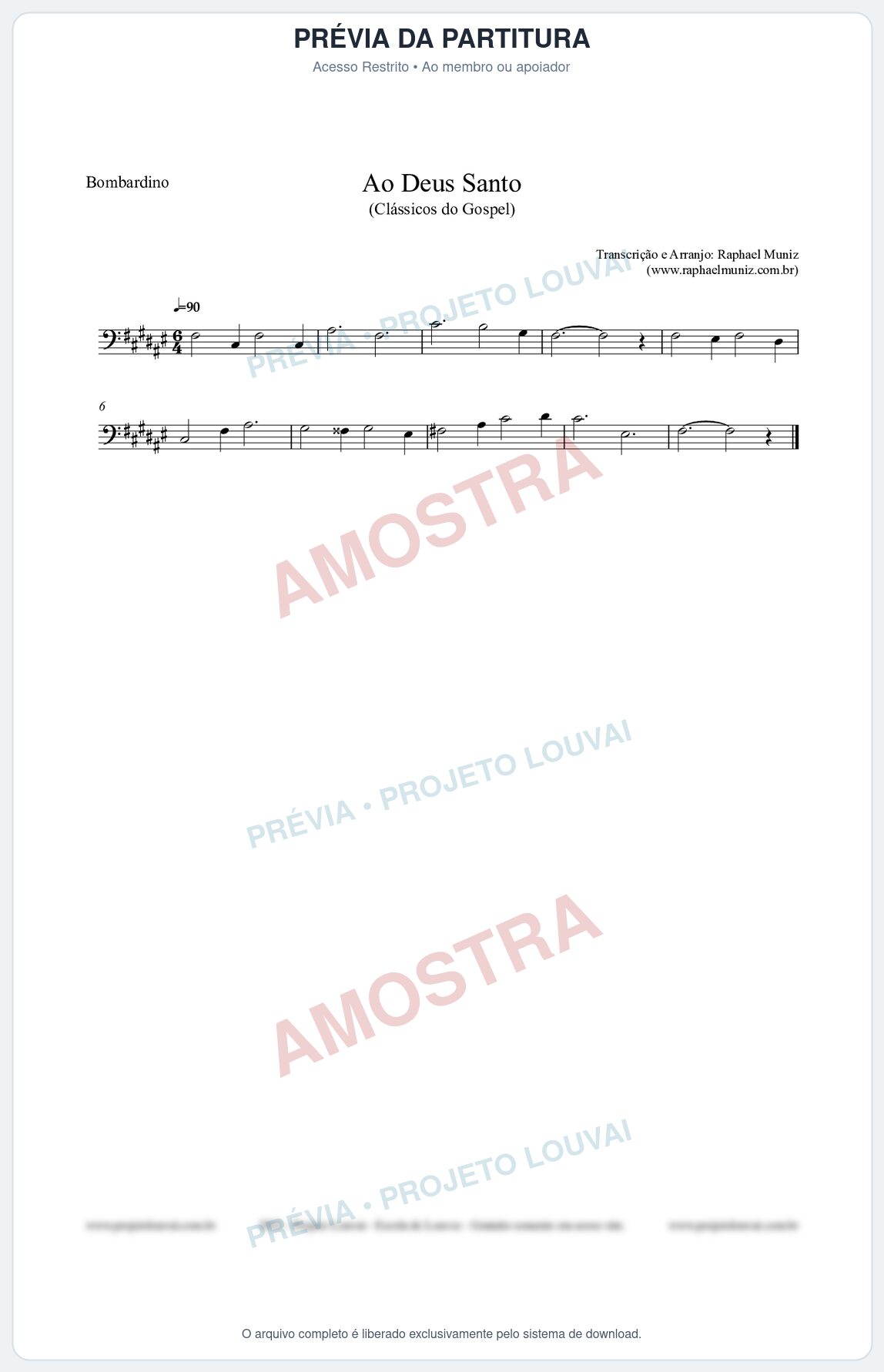 Prévia protegida da primeira página da partitura Partitura para Bombardino - Ao Deus Santo - CC nº4 - Clássicos do Gospel
