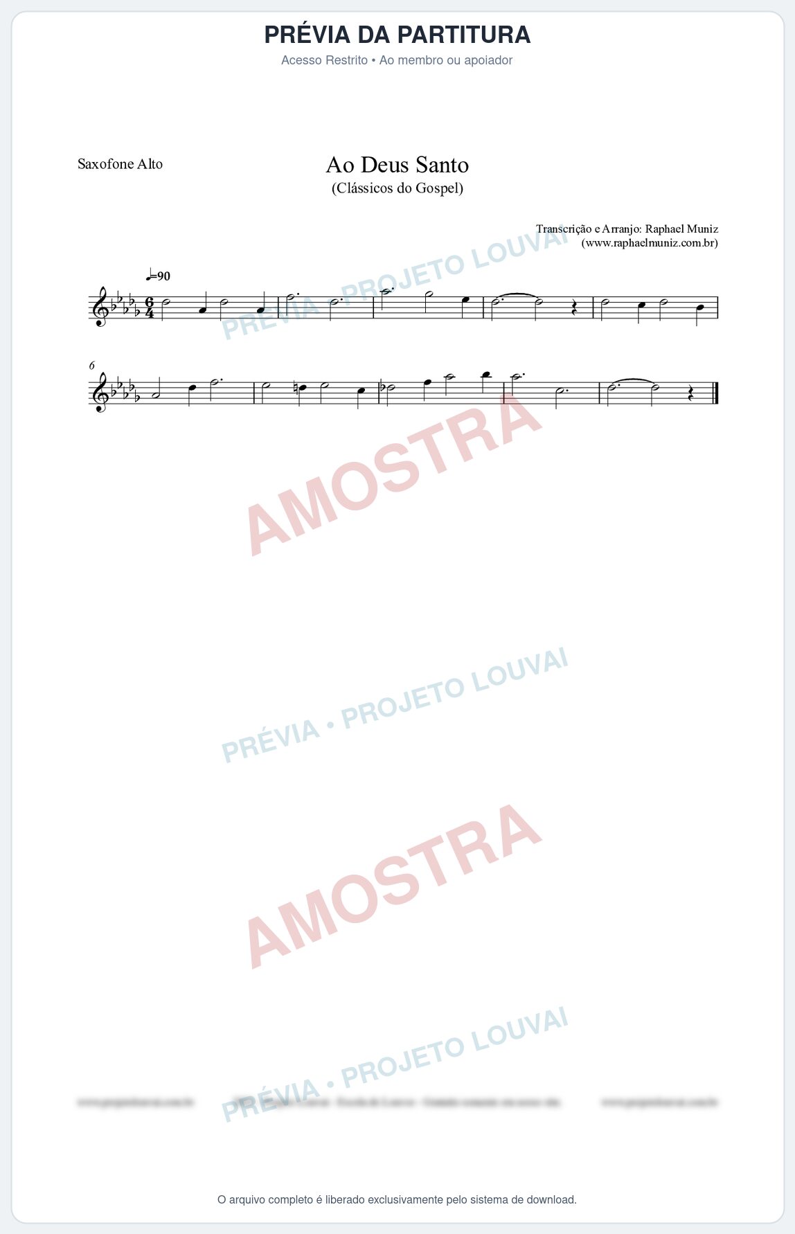 Prévia protegida da primeira página da partitura Partitura para Saxofone Alto - Ao Deus Santo - CC nº4 - Clássicos do Gospel