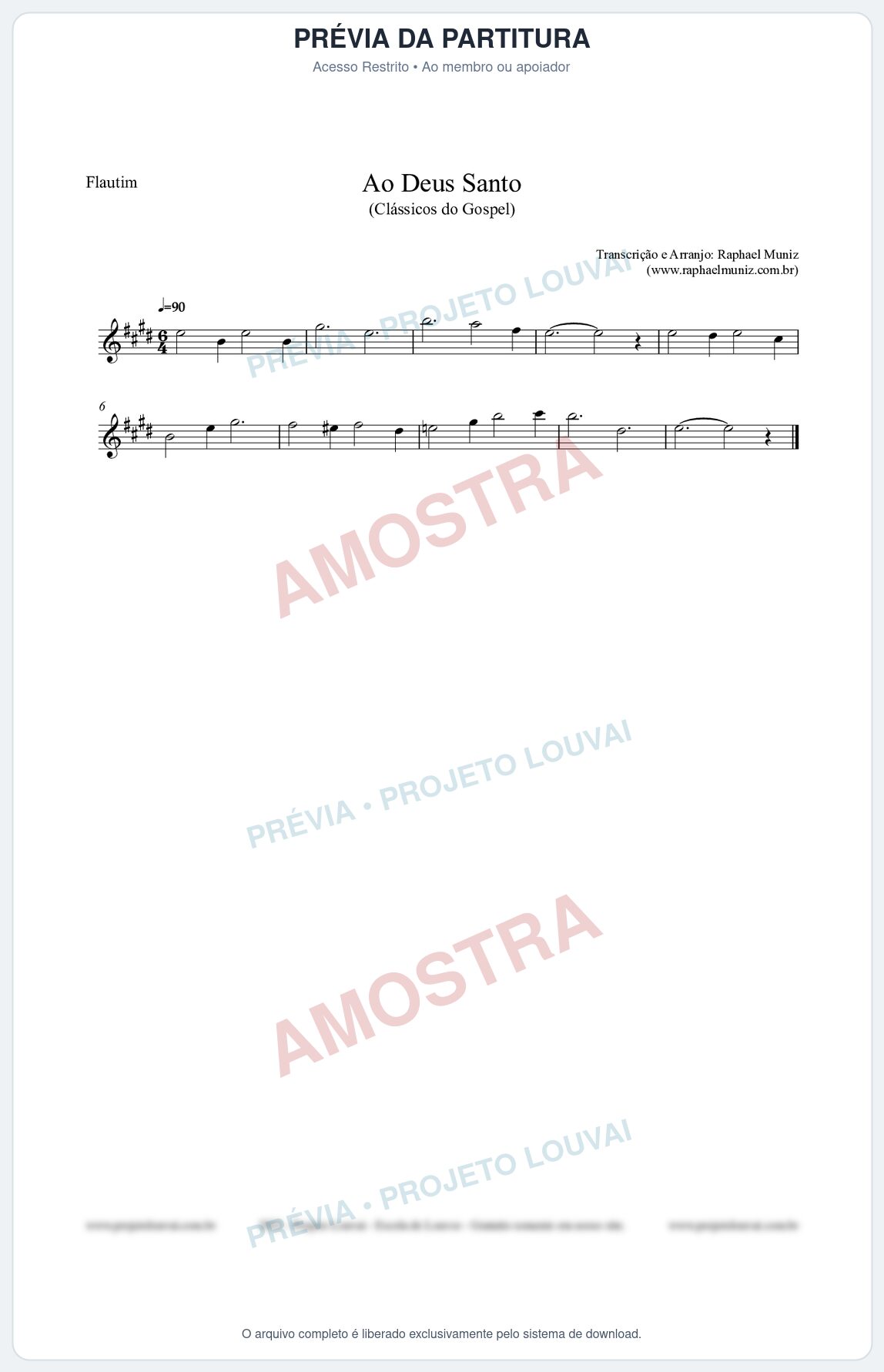Prévia protegida da primeira página da partitura Partitura para Flautim - Ao Deus Santo - CC nº4 - Clássicos do Gospel