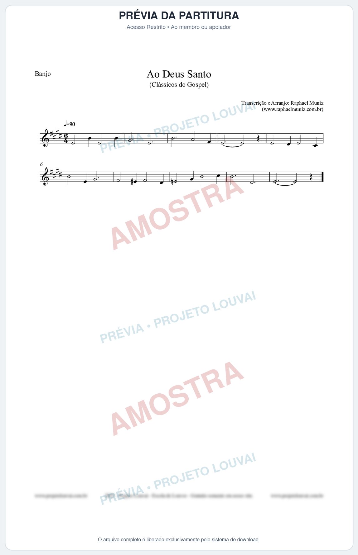 Prévia protegida da primeira página da partitura Partitura para Banjo - Ao Deus Santo - CC nº4 - Clássicos do Gospel