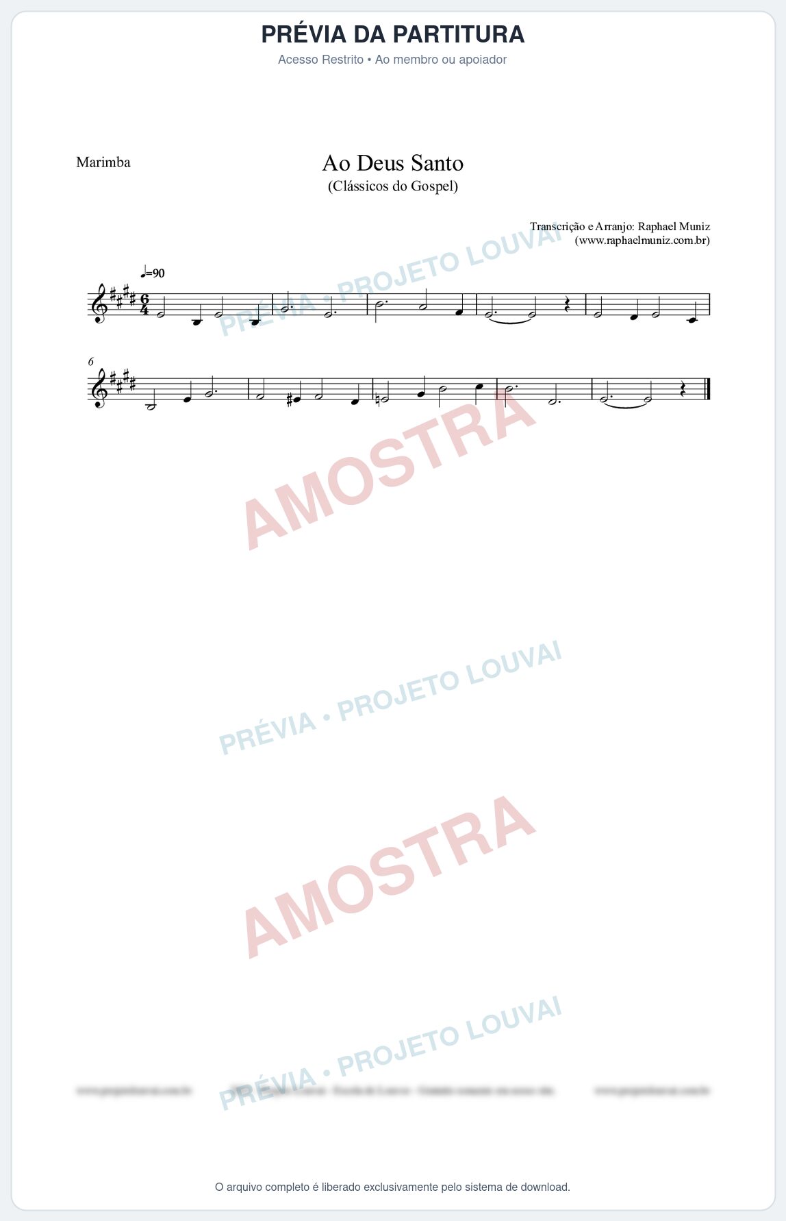 Prévia protegida da primeira página da partitura Partitura para Marimba - Ao Deus Santo - CC nº4 - Clássicos do Gospel