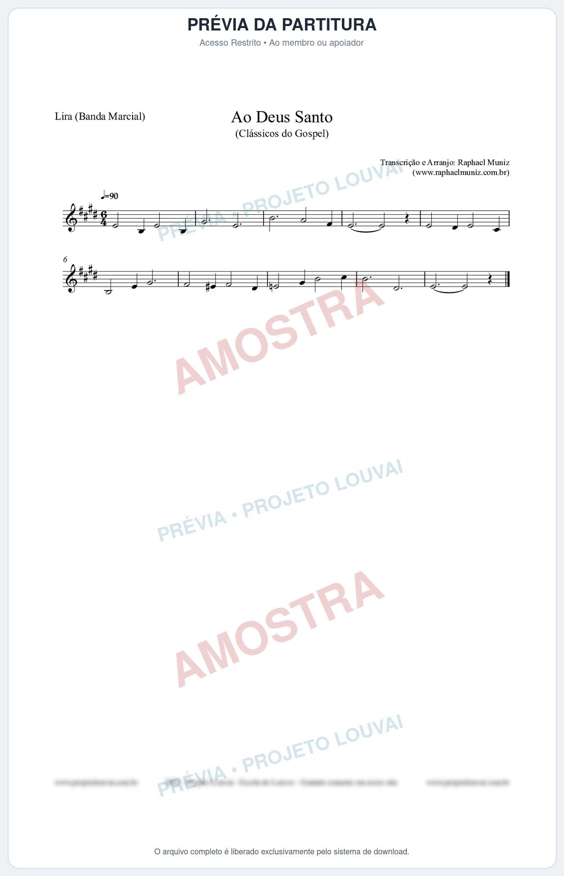 Prévia protegida da primeira página da partitura Partitura para Lira (Banda Marcial) - Ao Deus Santo - CC nº4 - Clássicos do Gospel